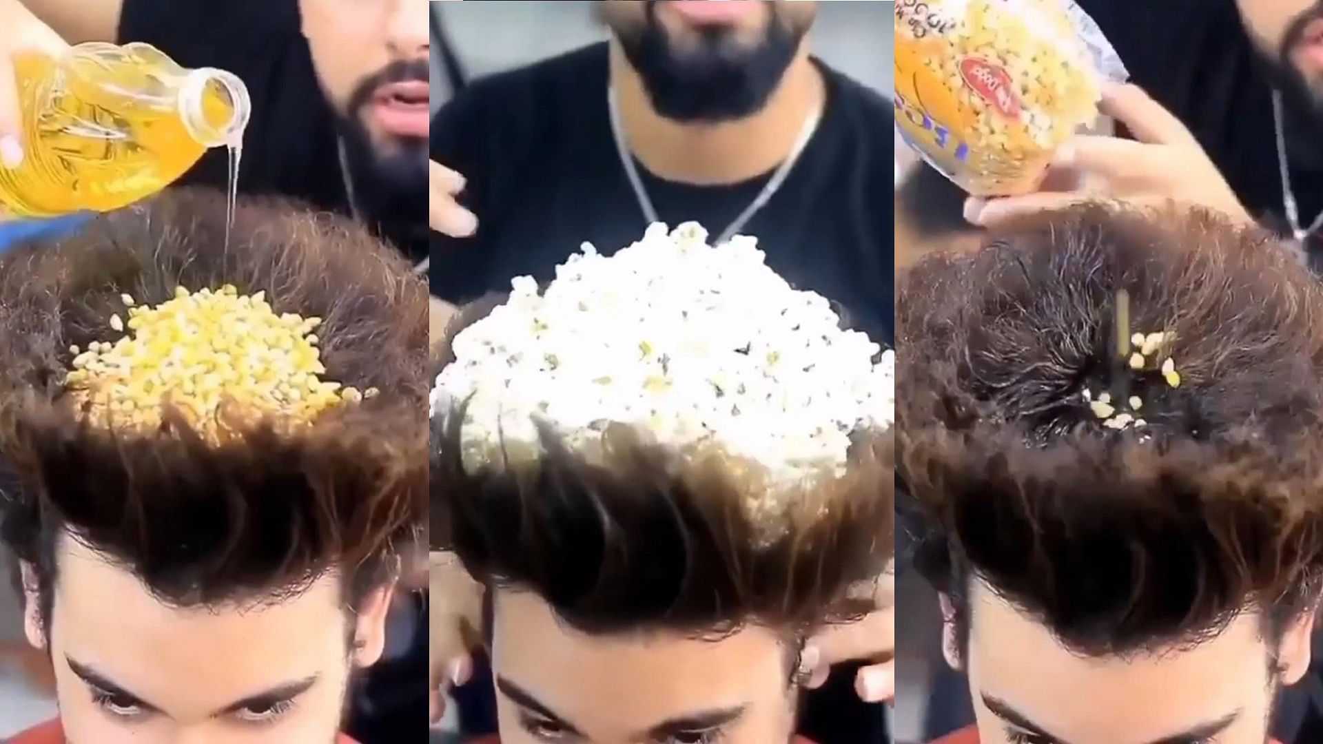 How to make popcorn on head tutorial Popcorn made on the mans head in the salon