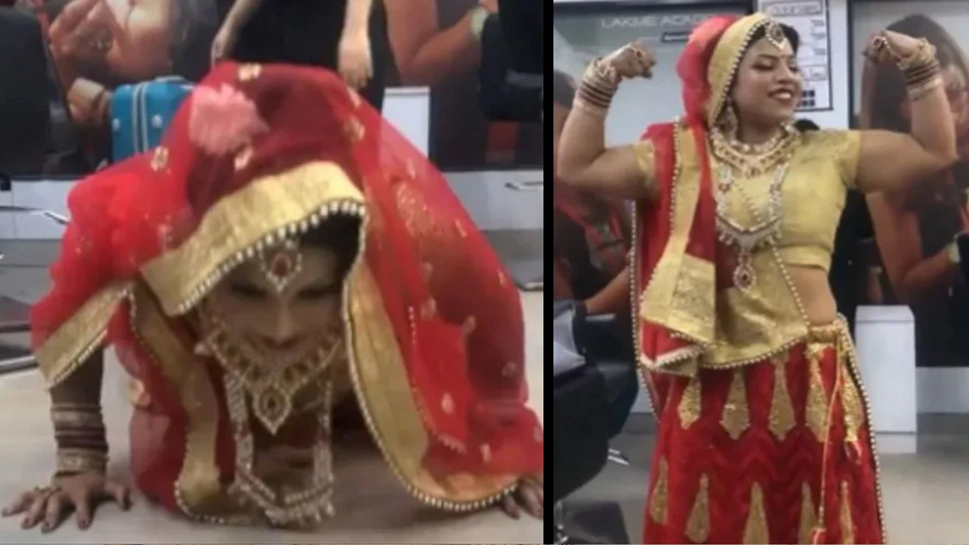 Bride Pushups Video in going viral on internet Suddenly the girl started doing Pushups in the lehenga