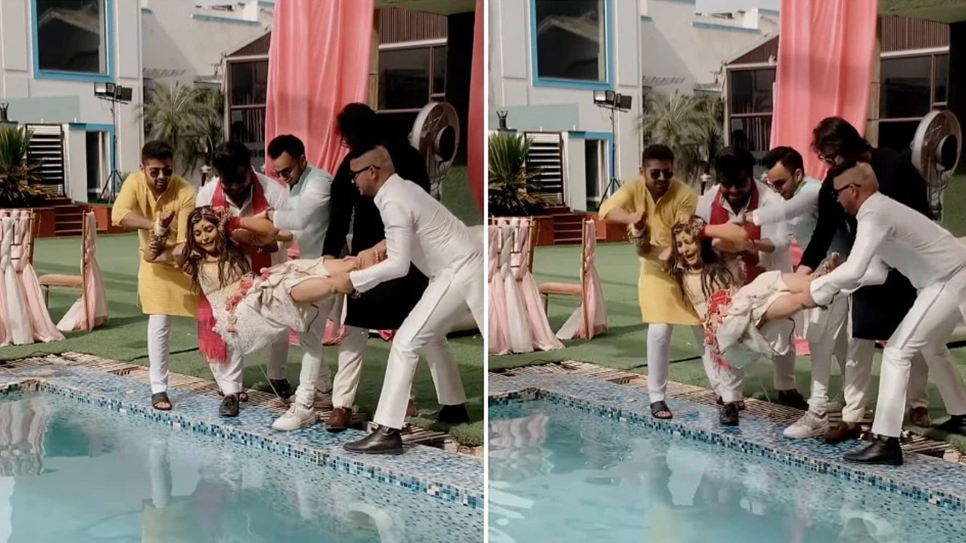 Wedding Video Friends threw bride into swimming pool see viral video