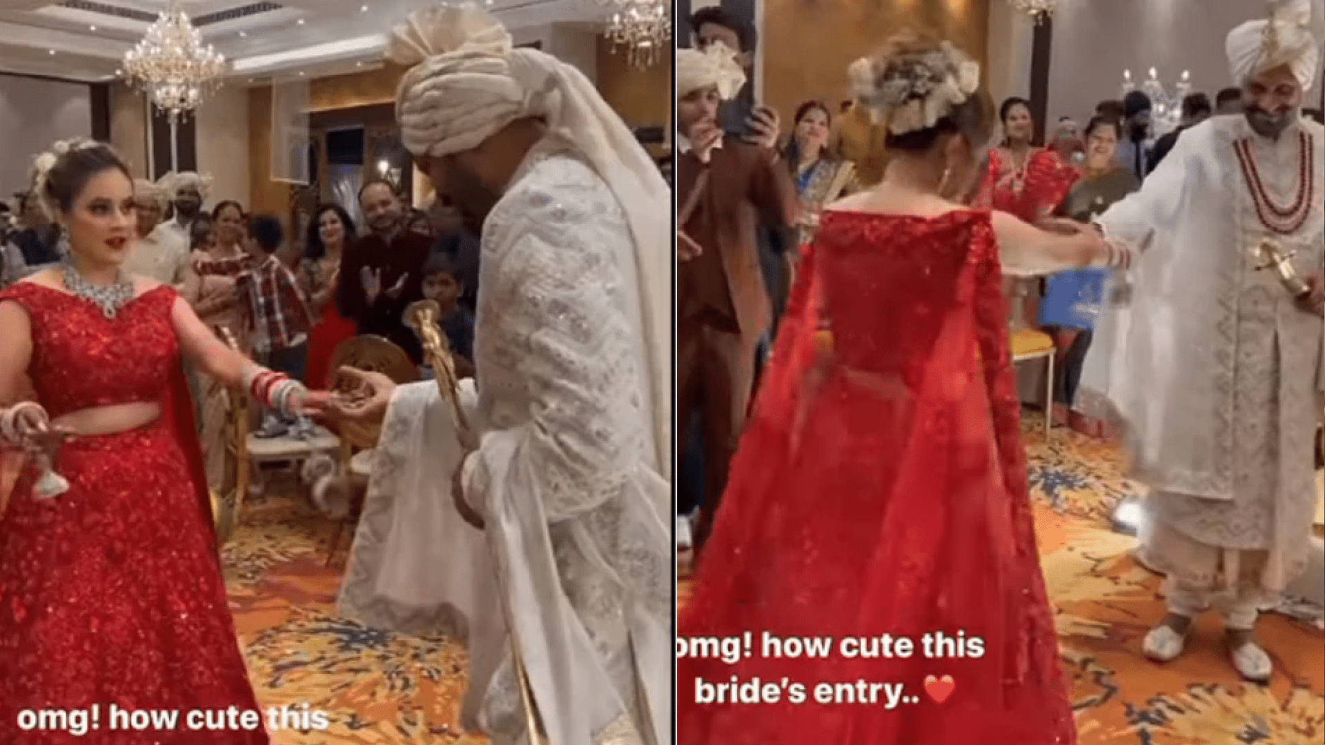 The bride took such an entry groom sat down on his knees