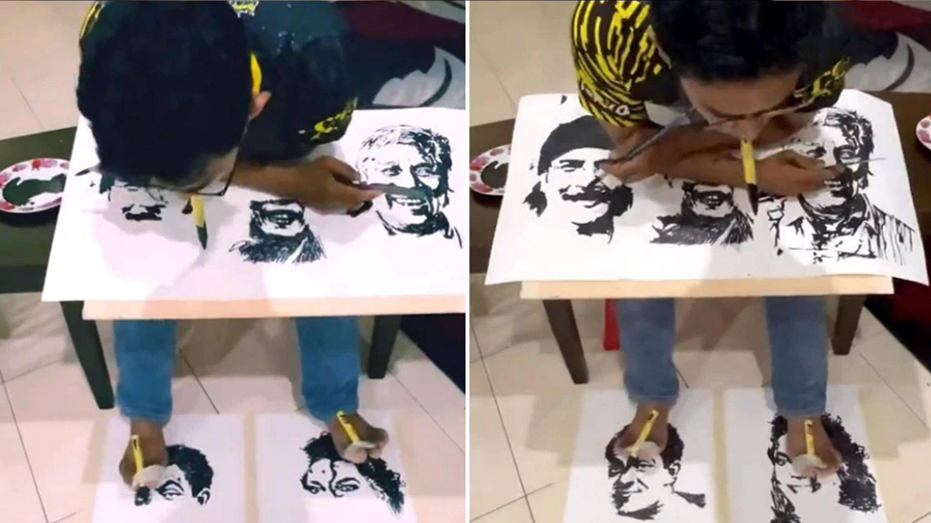 person made five paintings together with hands feet and mouth video is going viral