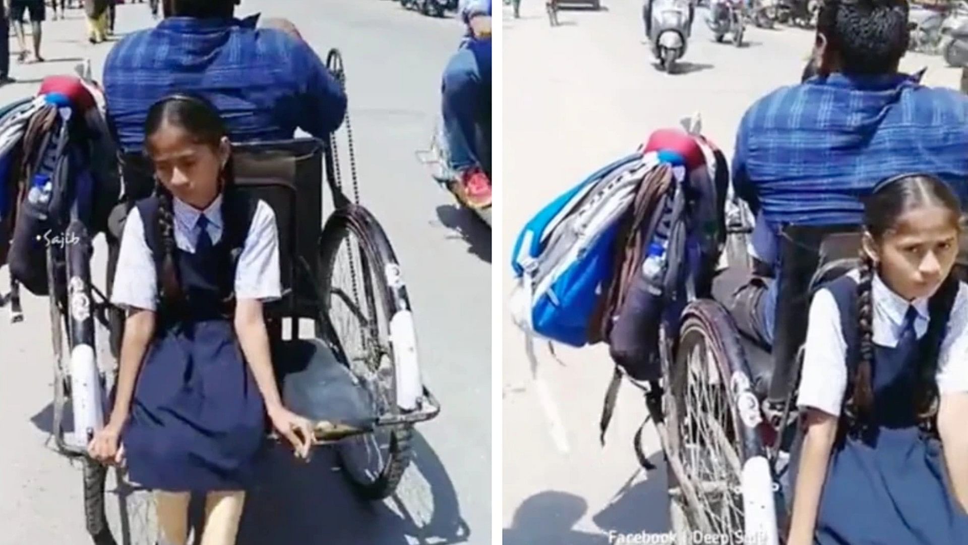 Divyang Father Struggle Video is going viral Divyang father takes his children to school in this way