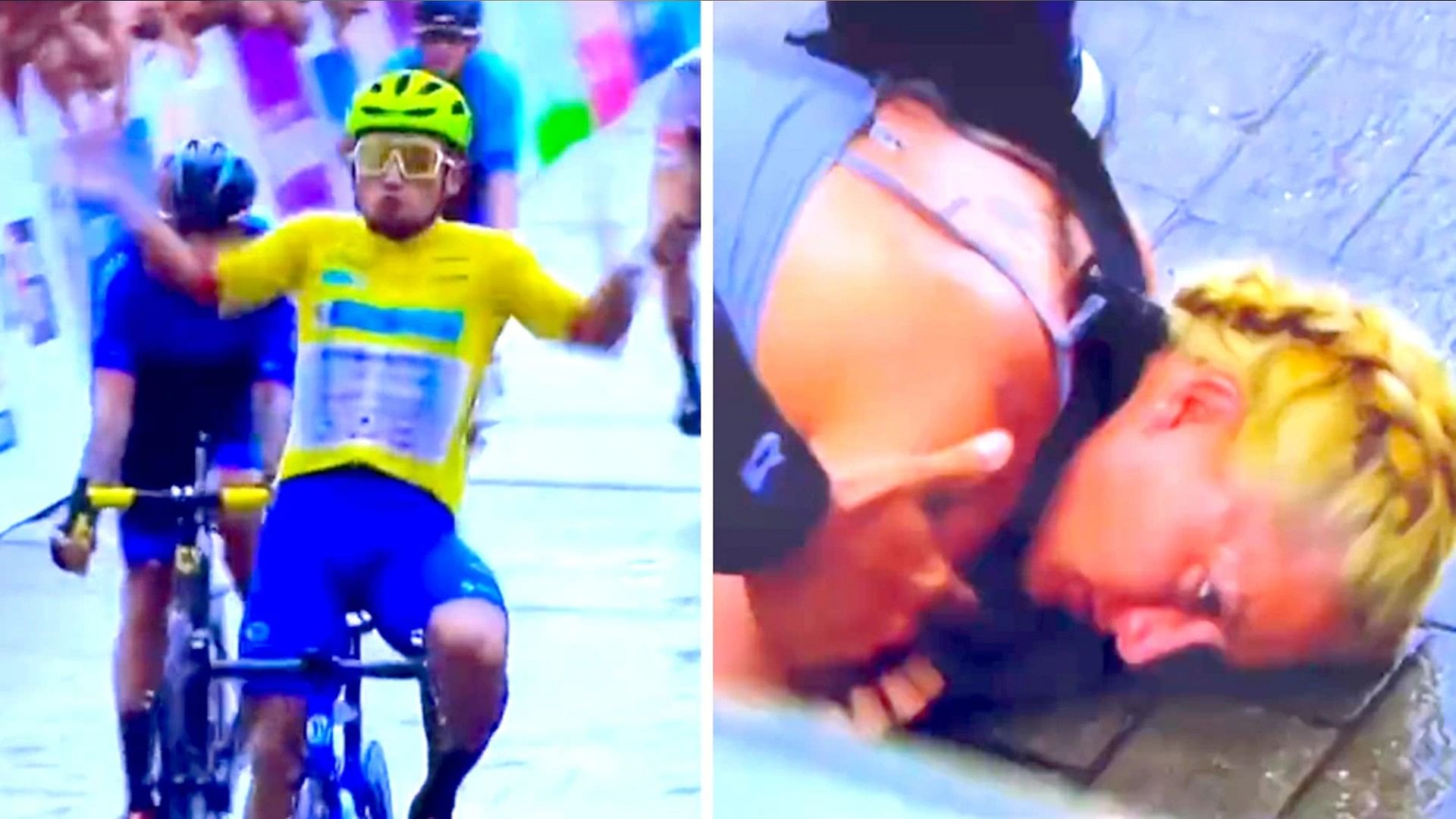 Cyclist Accident Video Husband did such a thing in the joy of winning the race wife fainted