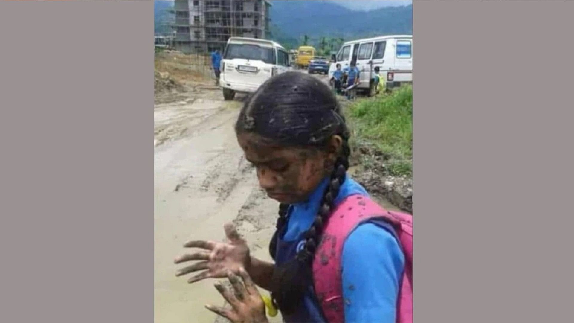 school girl in uniform with dirt on her face  IAS officer shared viral rash driving picture
