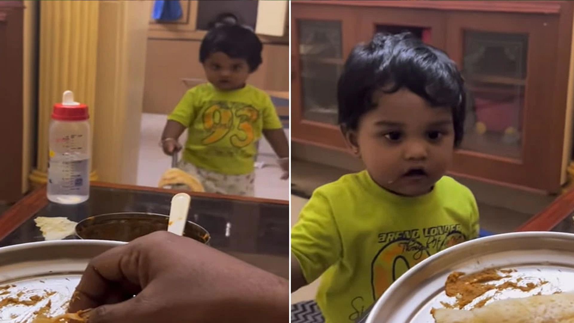 Cute child served dosa to his mother cute Kid video went viral on social media