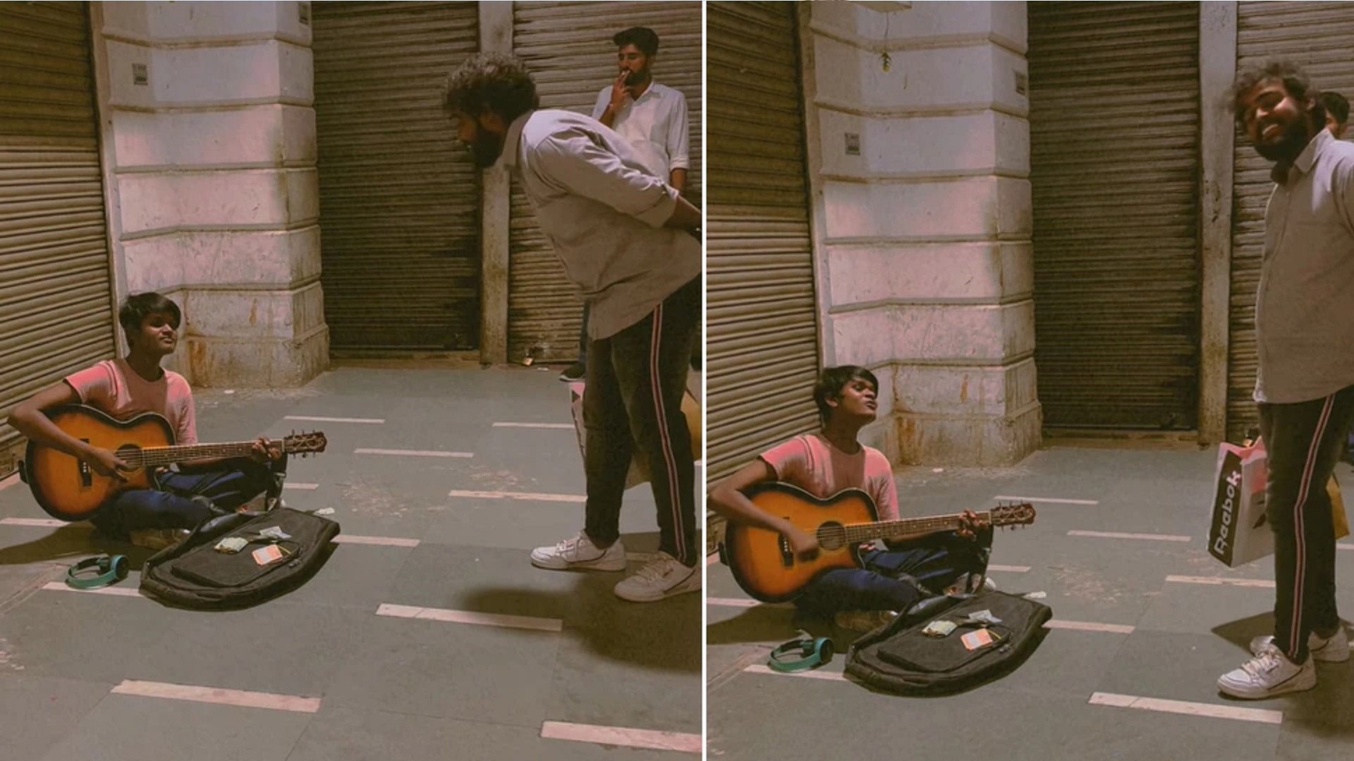 Roadside boy sings Punjabi song with guitar at Connaught Place Delhi
