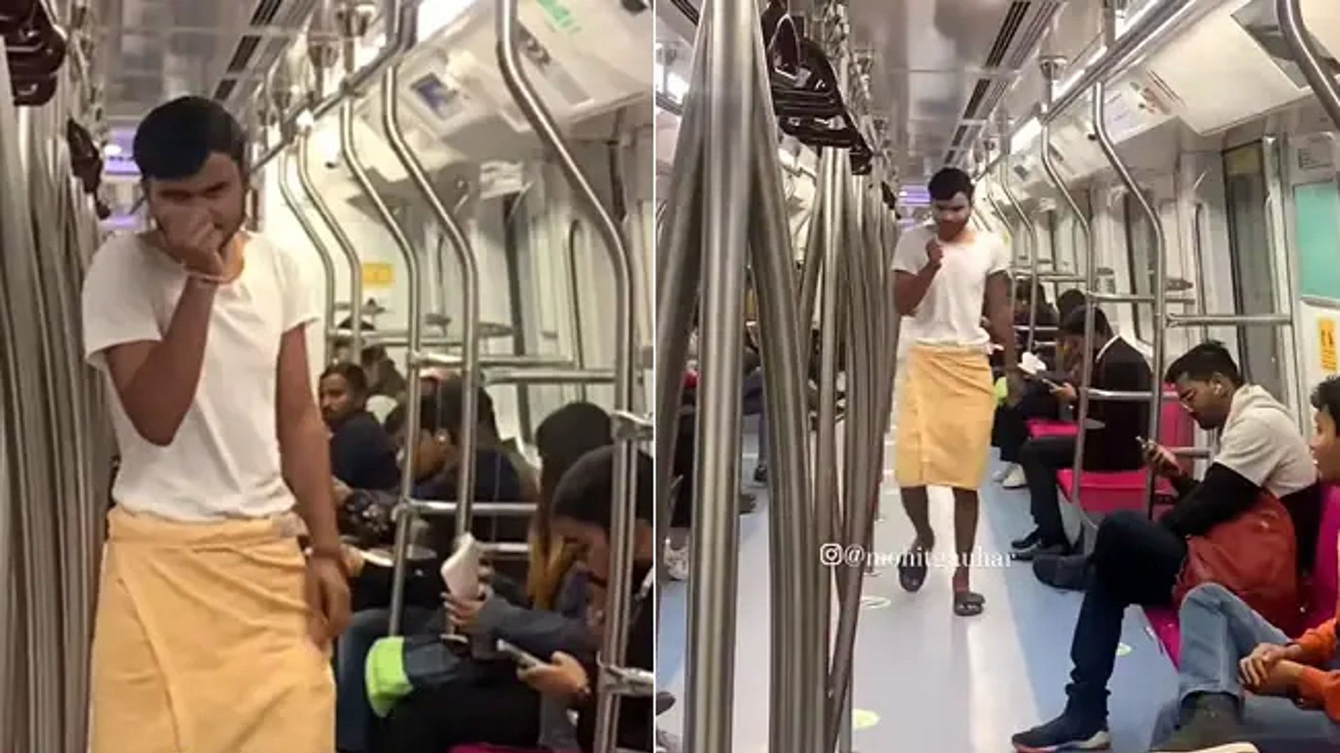 Man arrived in the metro wearing towel video went viral on social media