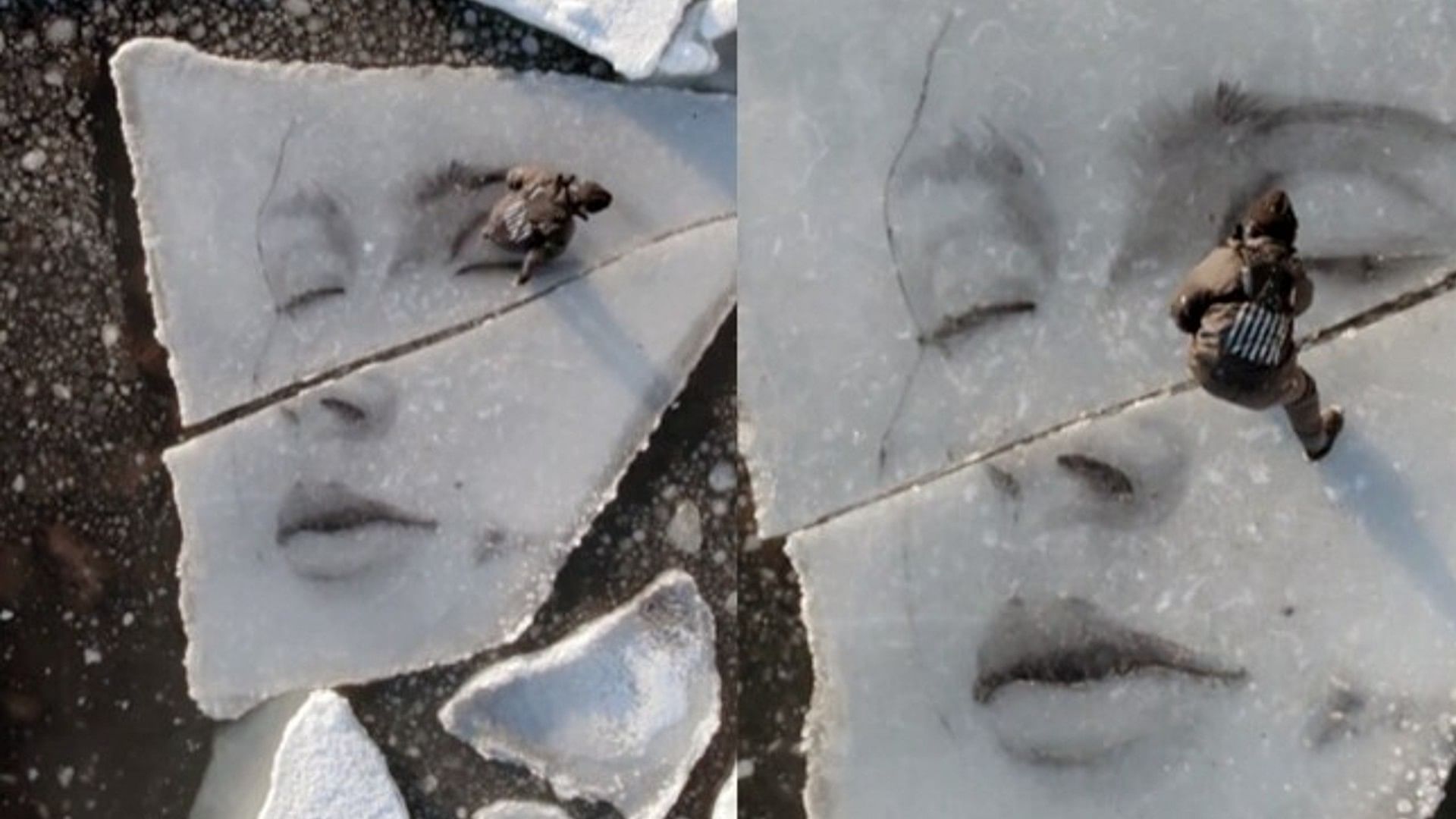 Viral Video: Portrait made on a piece of ice floating on the water in southern finland american