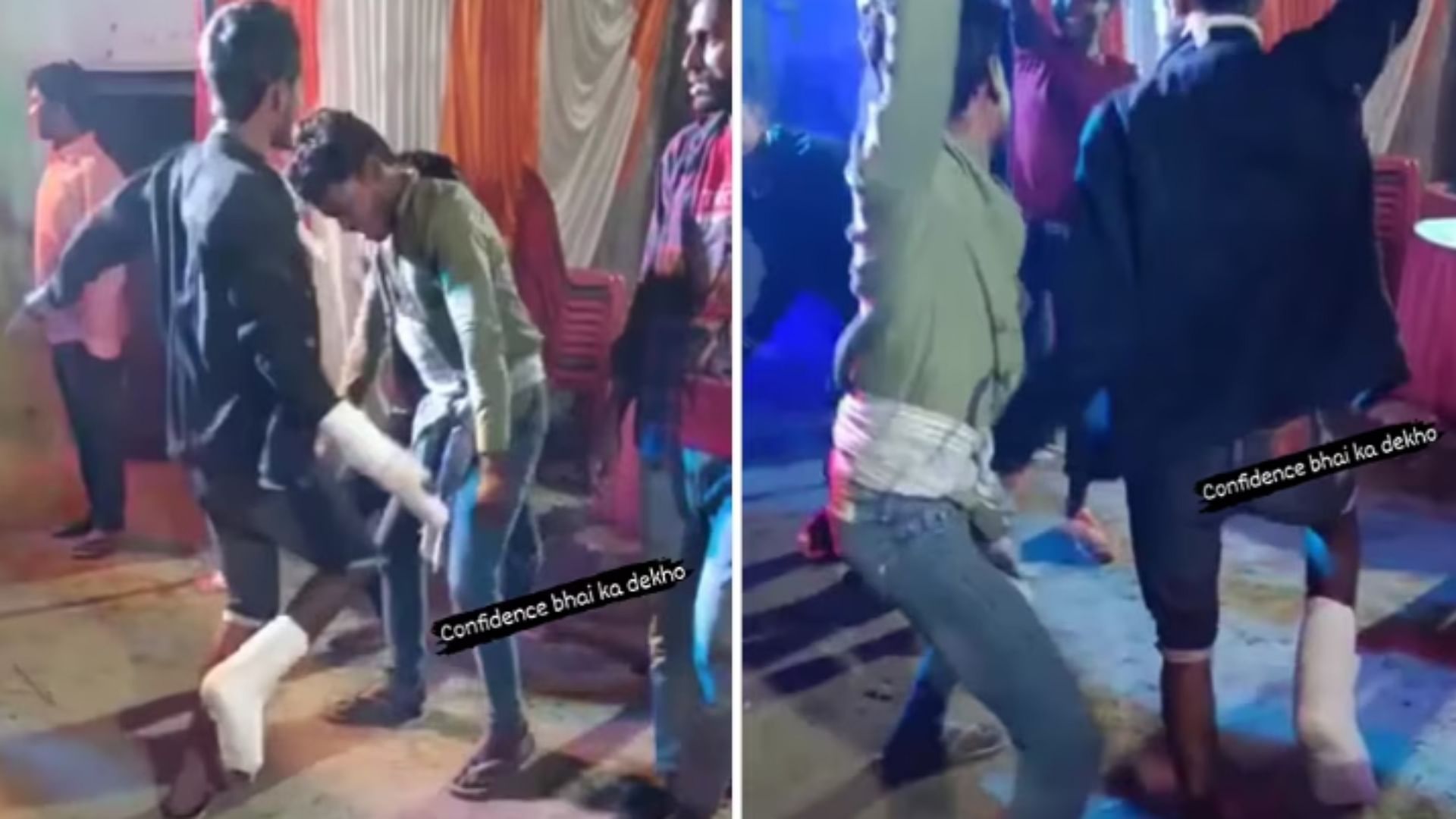 Man with a fractured hand and leg danced at a friends wedding video went viral on social media