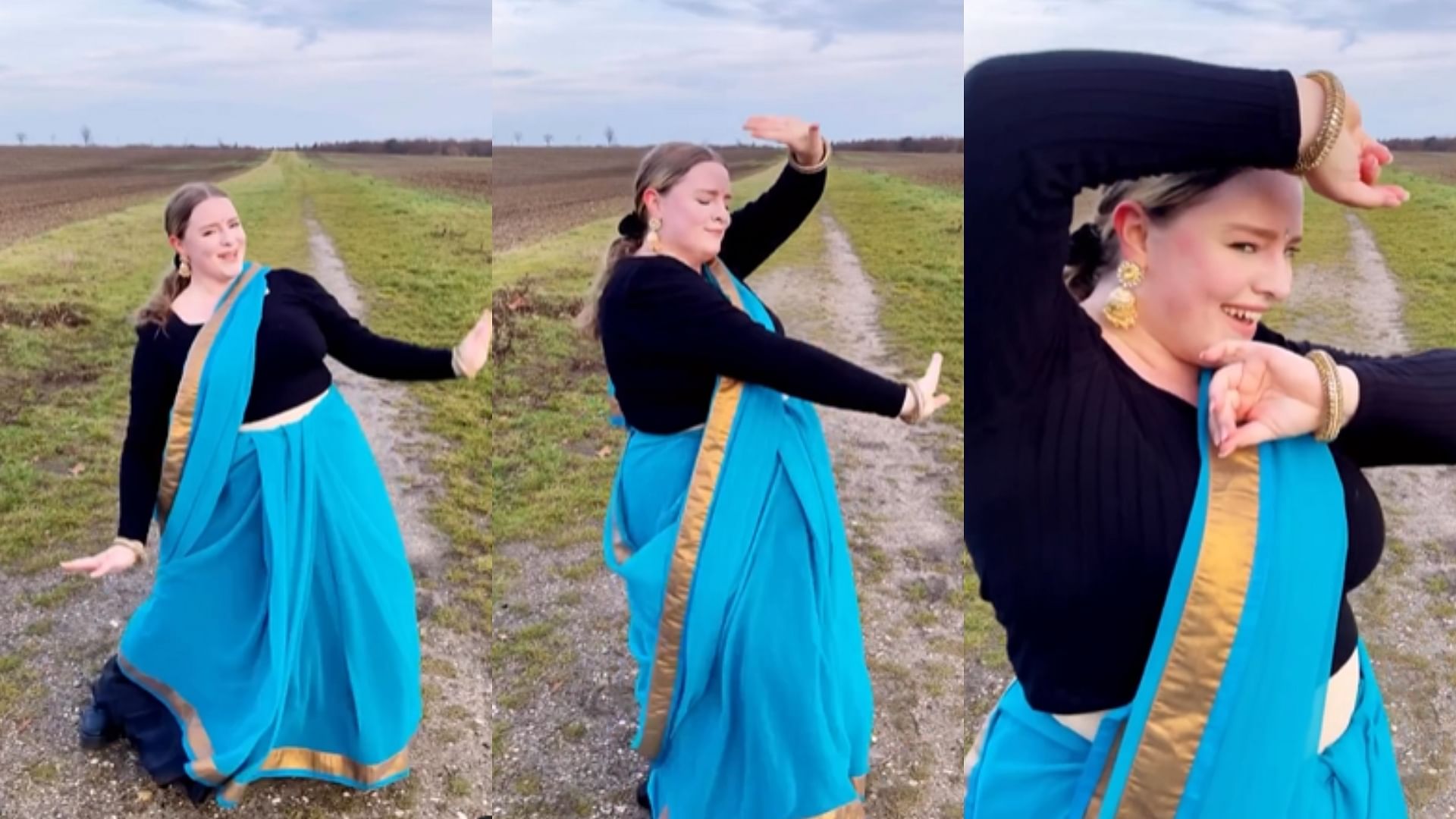 Dance Viral Video: Foreign woman danced on Bollywood songs in saree