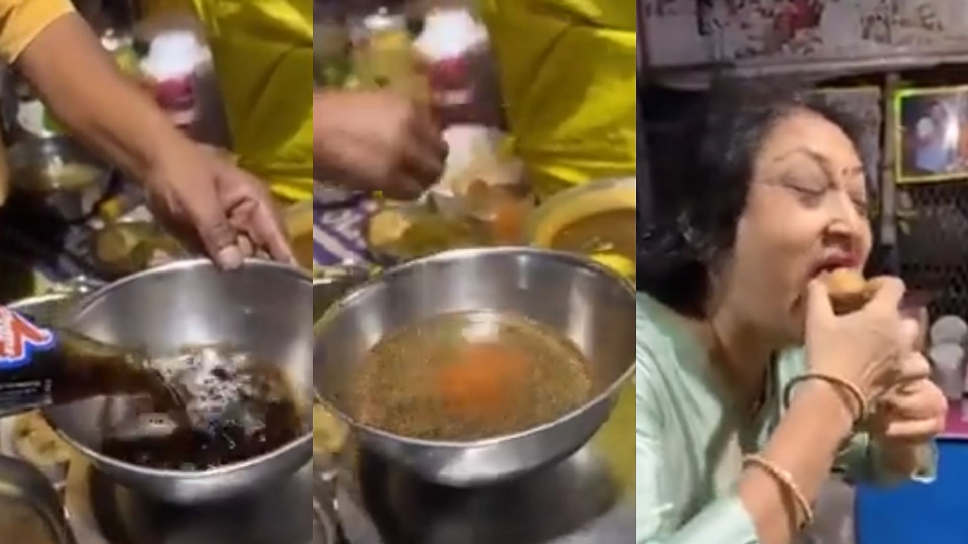 Weird food combination of cold drink Golgappa thums up pani puri video went viral on social media