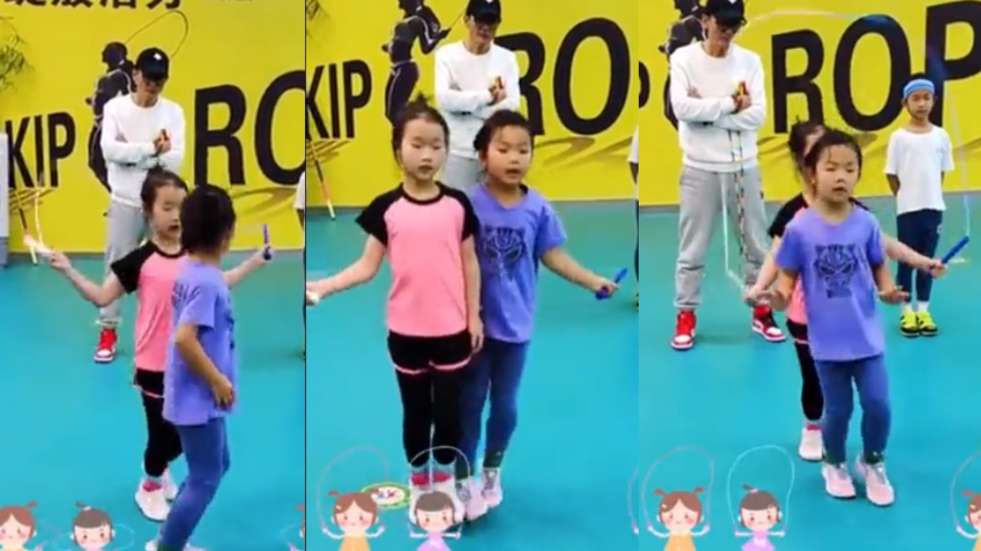 Viral Video young girls skipping rope together show coordination and balance