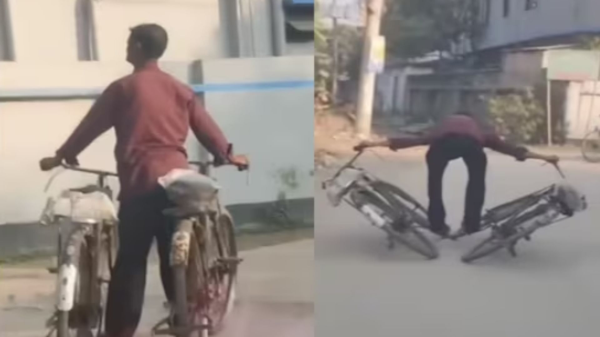 Man did an amazing stunt on two cycles video went viral on social media