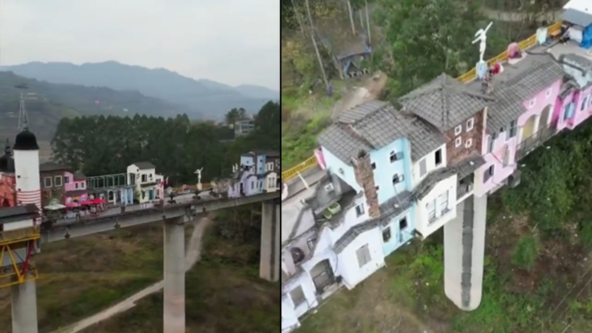 vibrant township on bridge china creates amazing view video viral on social media
