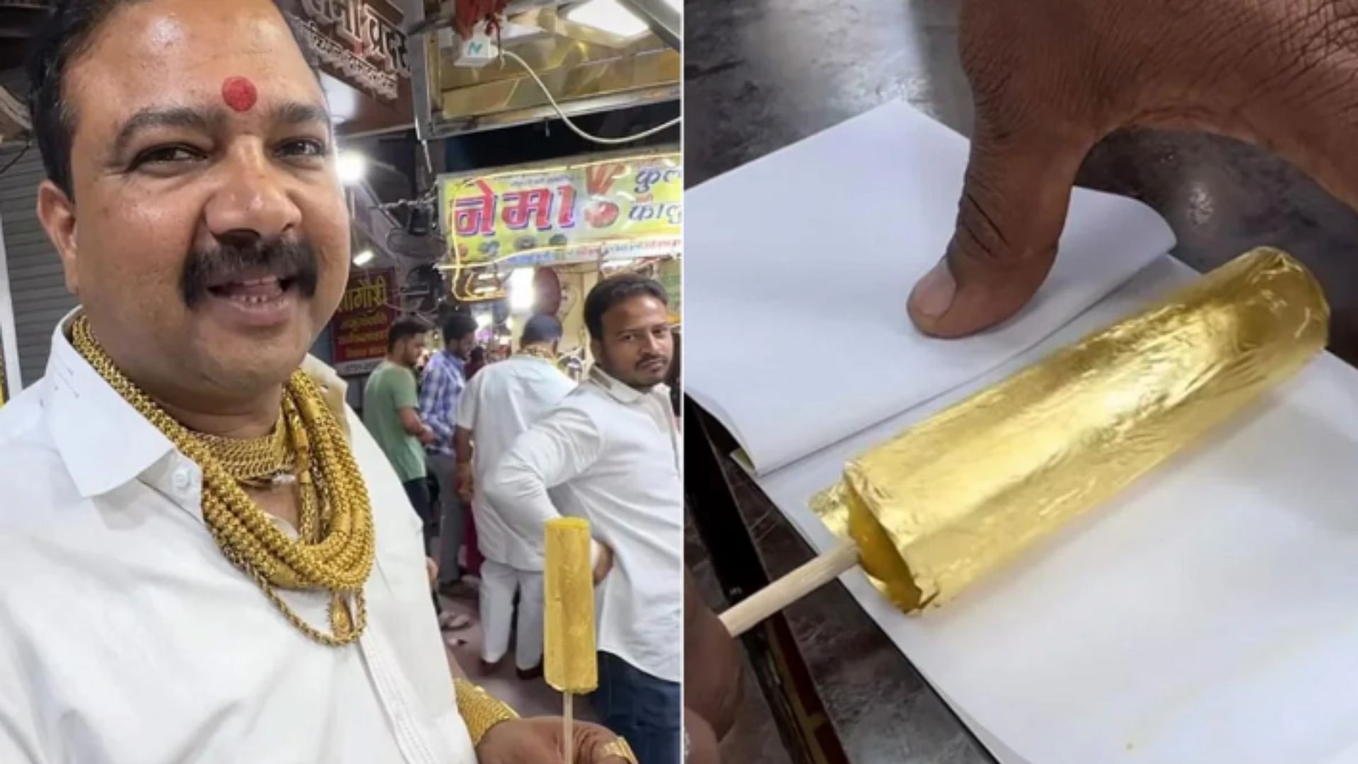 24-Carat Gold Kulfi video viral indore street vendor goldman bunty yadav sells Gold Kulfi