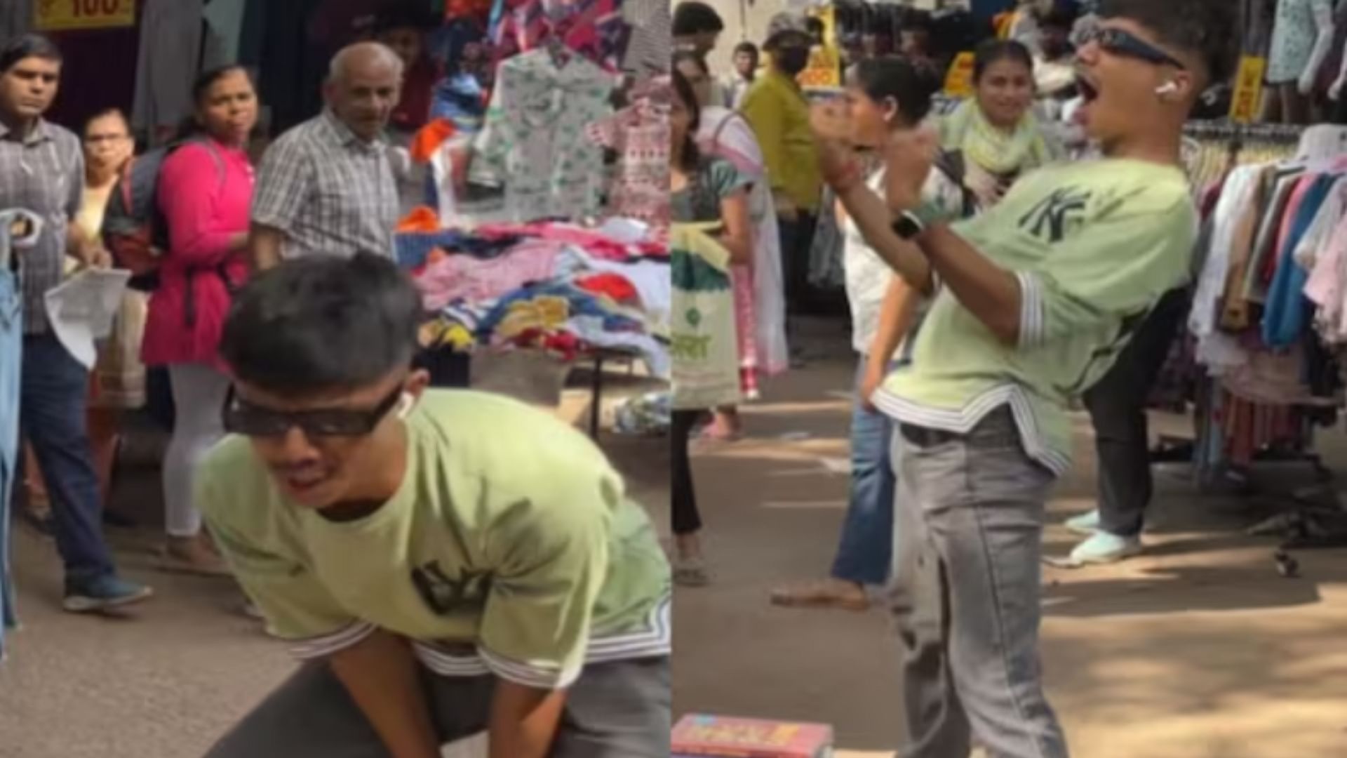 Funny Video: Boy started dancing on Bhojpuri song in the crowded sarojini nagar market