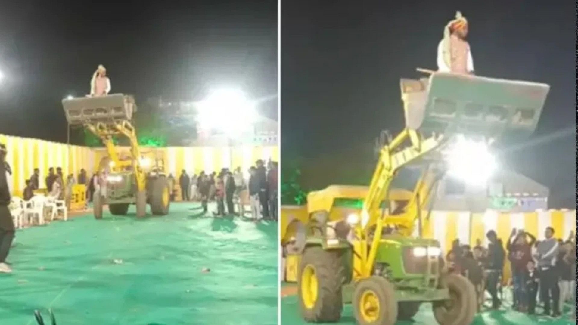 Groom entry viral video groom takes entry on jcb hilarious video on internet