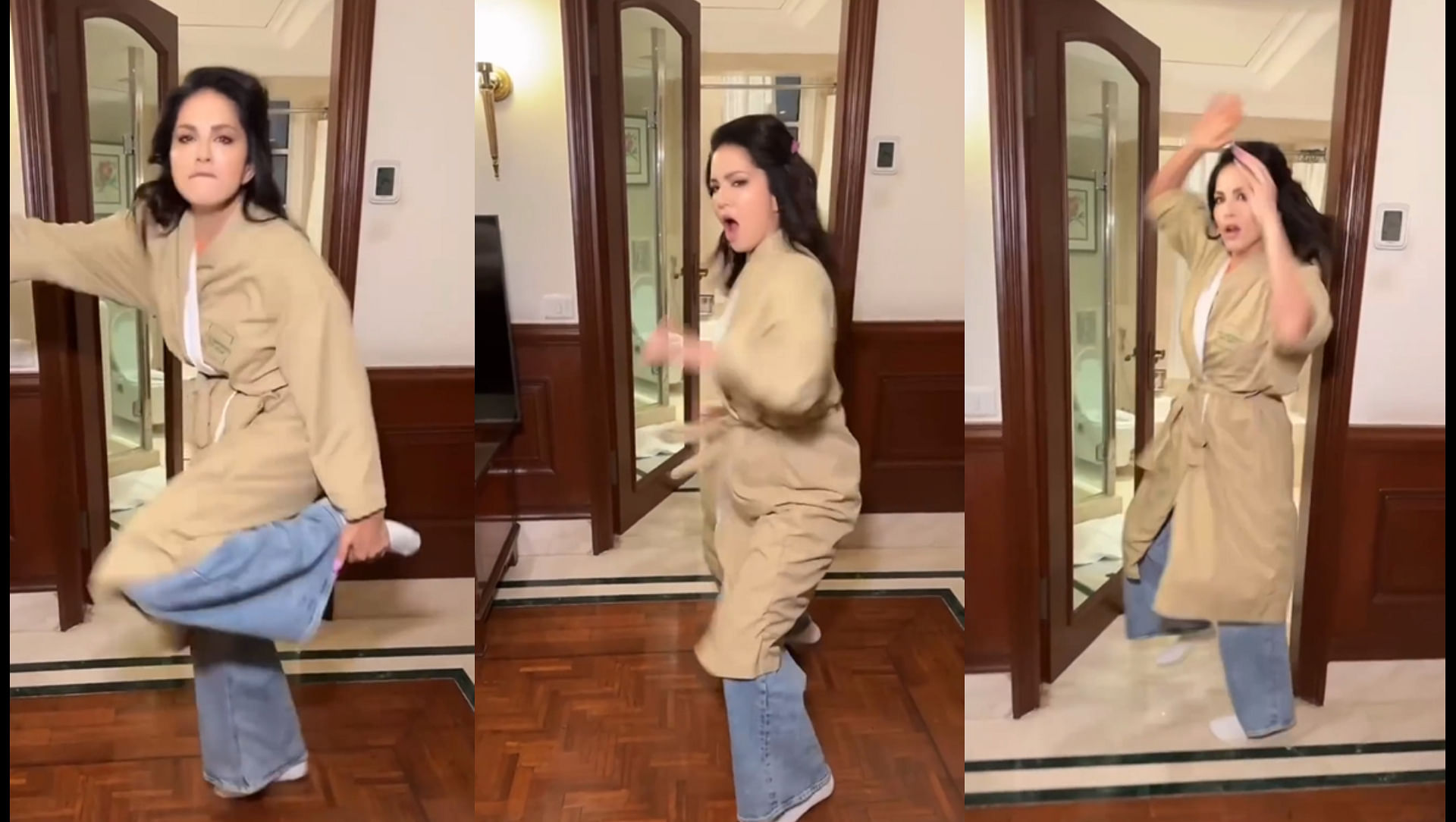 Bollywood actress sunny leone funny dance video viral on social media