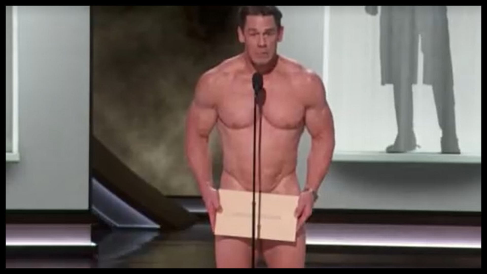 Hollywood oscars 2024 john cena goes nude to present best costume awards video viral on social media