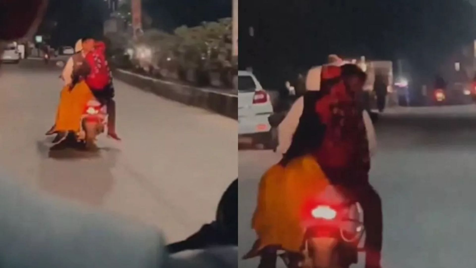 viral video of man kissing woman on moving scooter goes viral on social media