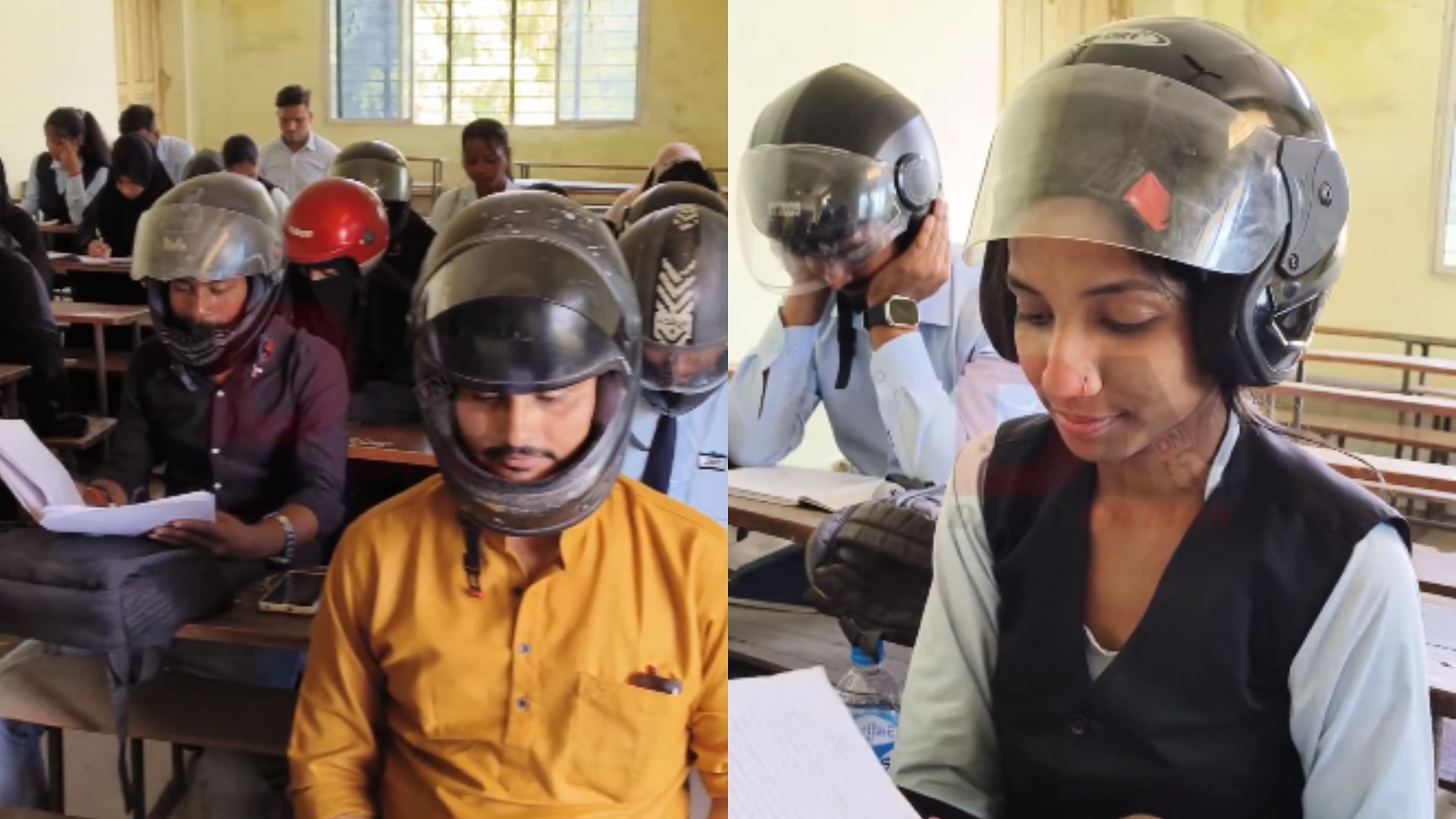 jamshedpur students wearing helmet inside classroom at government workers college