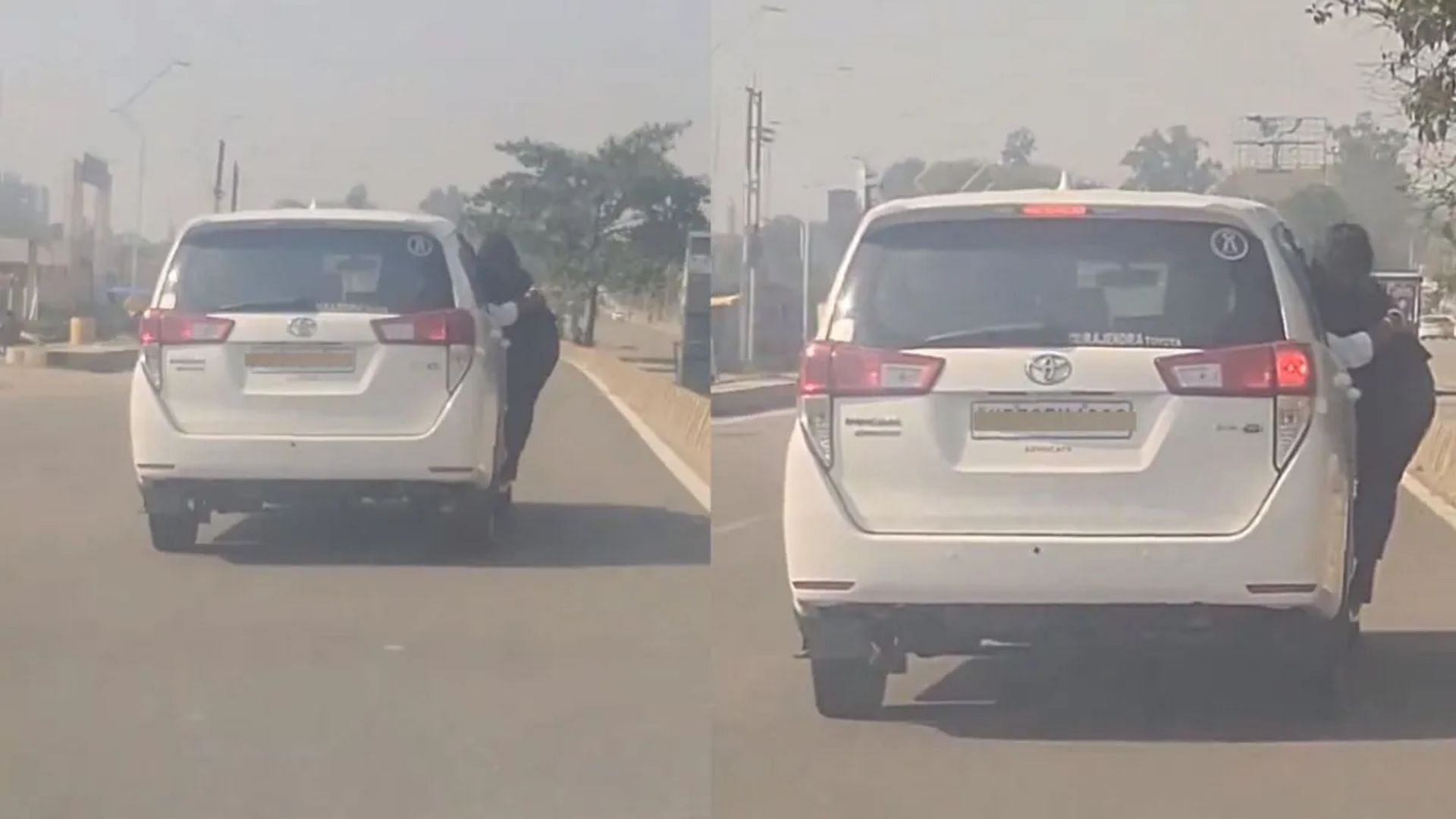 trending couple romance in moving car lucknow police cognizance viral video