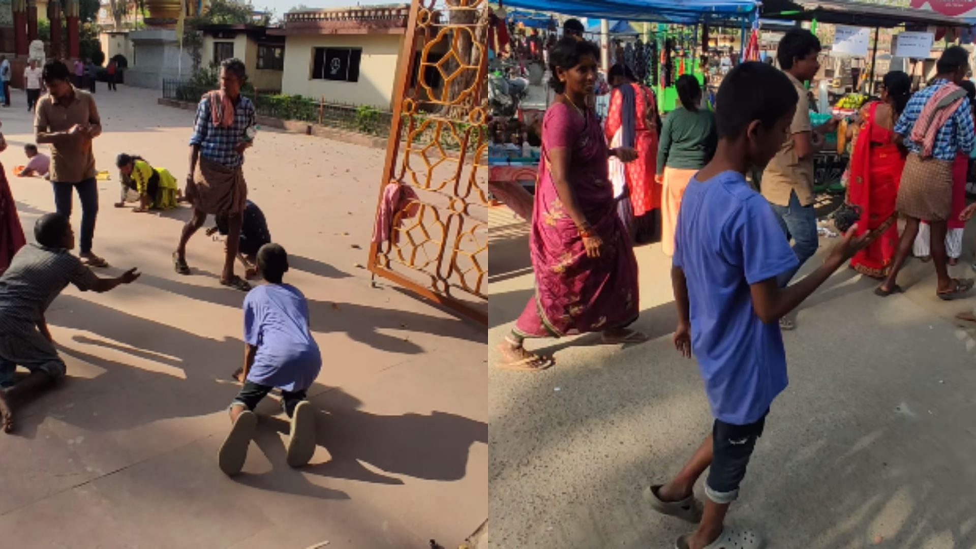 gaya child begging at temple gate shows real acting skill video viral on social media