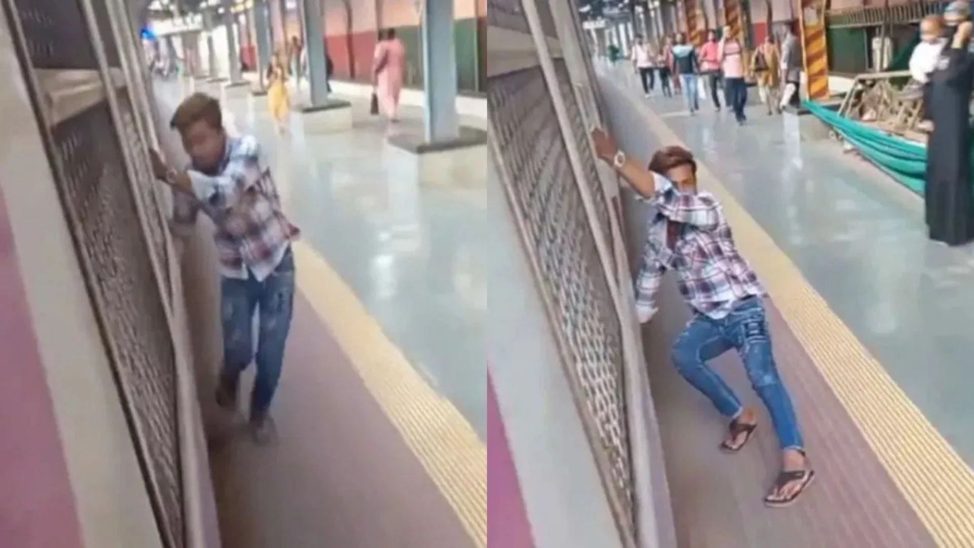 Man perform shocking stunt on railway station video is going viral on social media