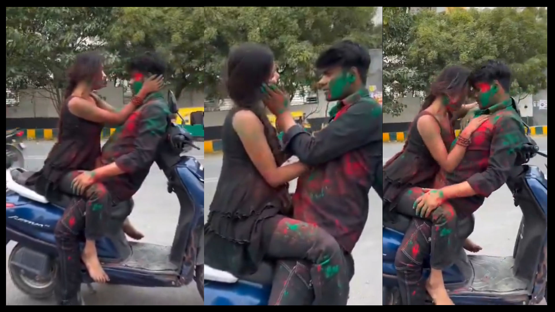 Noida girl seen playing obscene Holi with young man on scooty video viral on social media Case registered