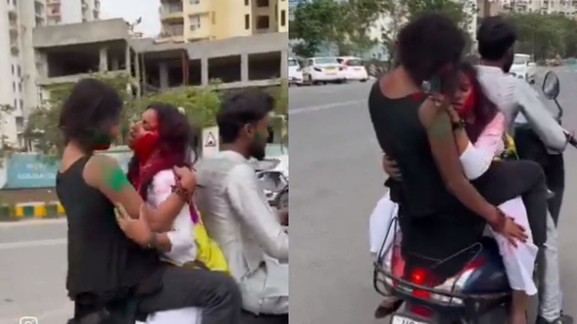 Noida girls played obscene Holi on moving scooty video went viral