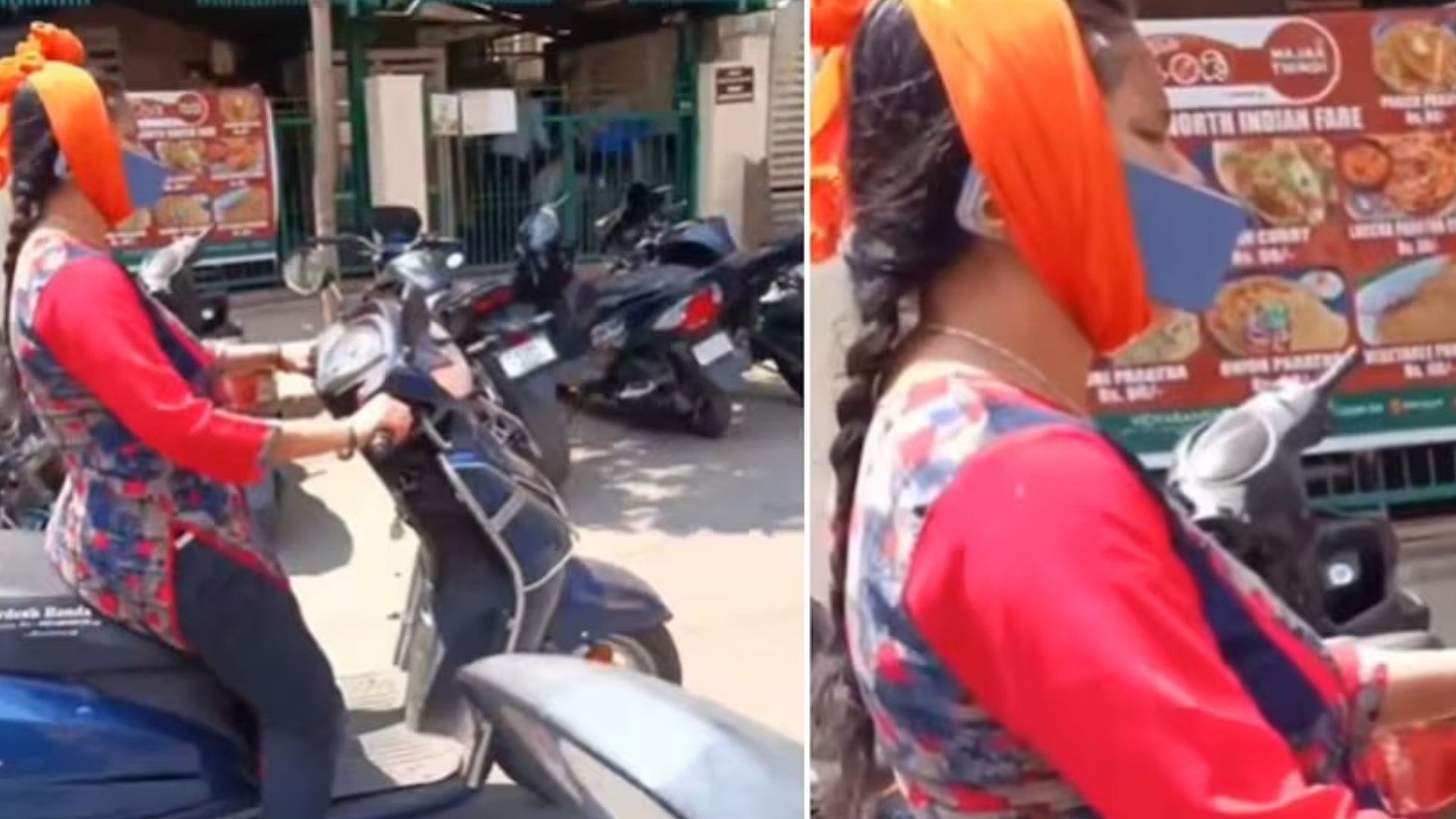 Viral Video: woman using phone while riding scooty in bangalore with jugaad