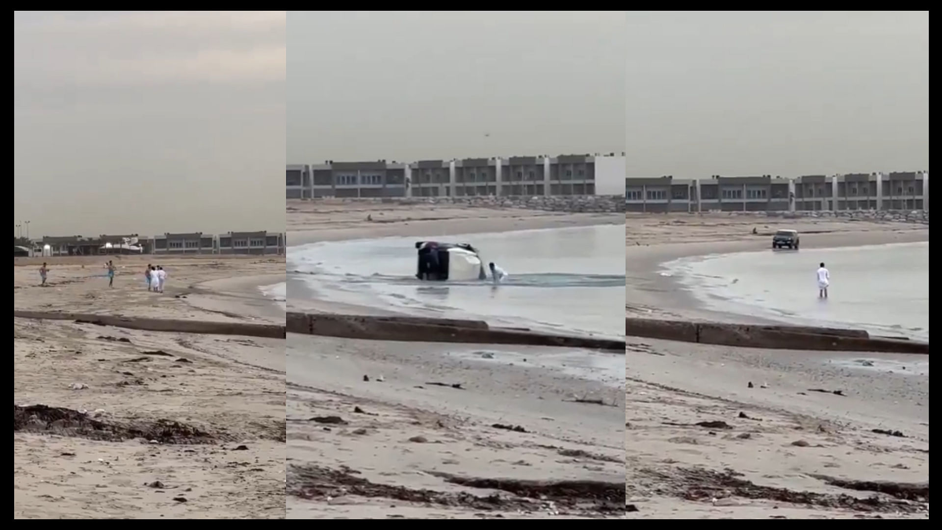 SUV car flips multiple times on abu al hasaniya beach in kuwait throws driver in air video viral