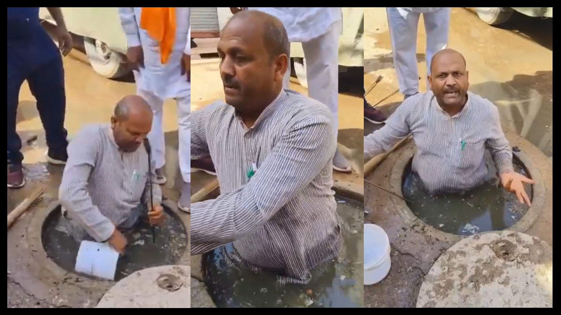 Madhya pradesh gwalior bjp councilor Devendra Rathore in sewer and says officers not listening complaints