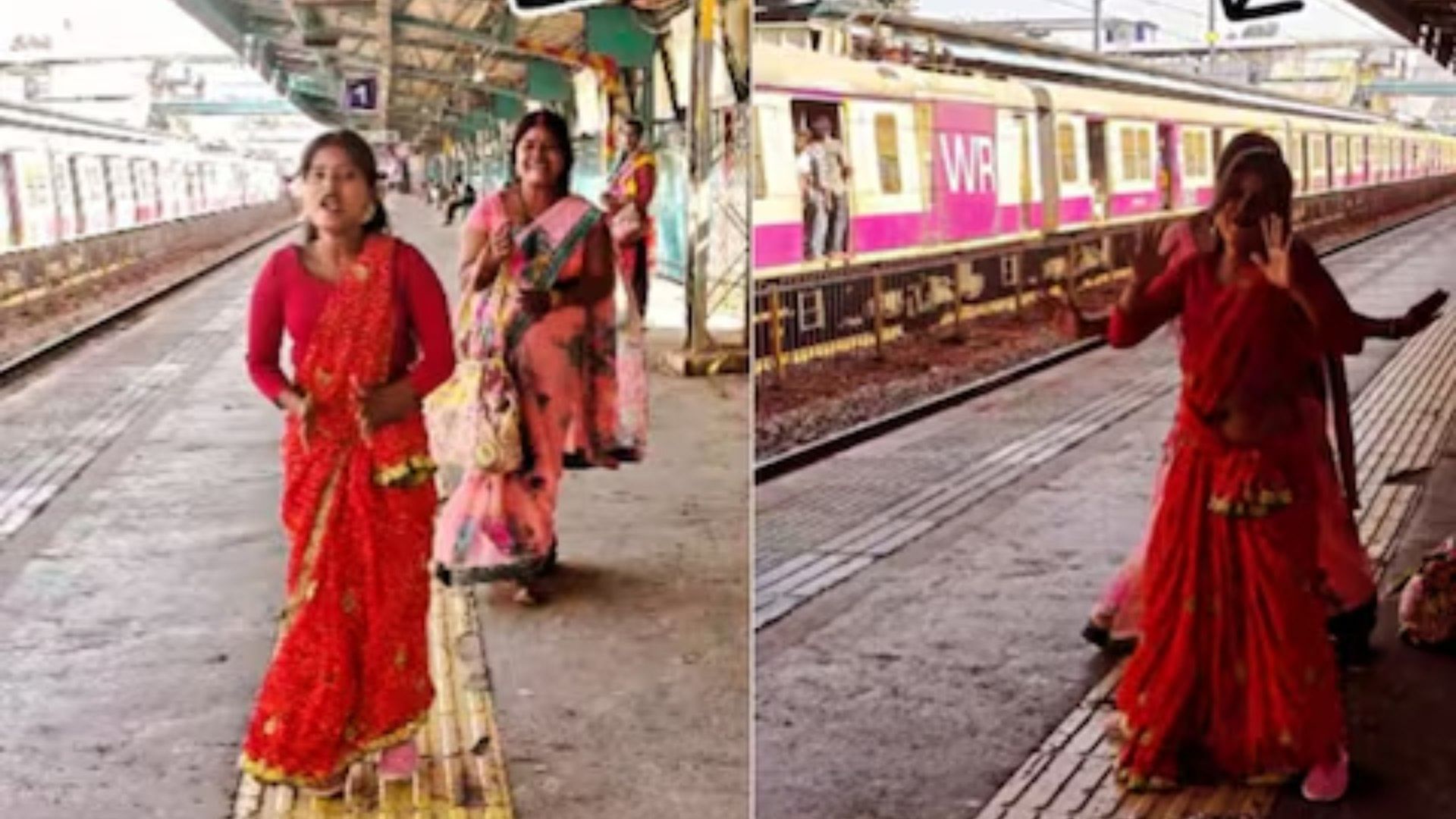Viral Video: girl dance in saree railway station video viral ladki ke dance ka video