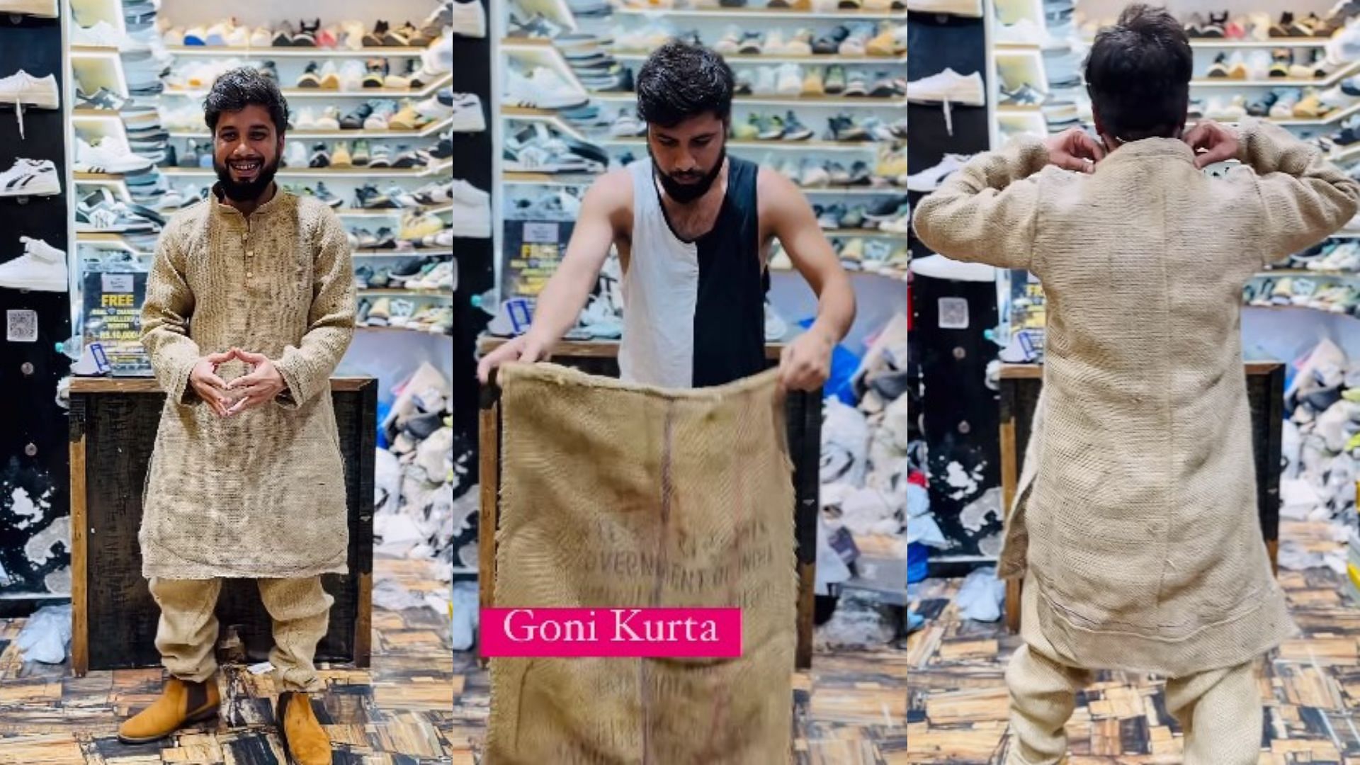 Viral Video Man wore kurta pajama made of sack video goes viral Bori Se Bana Kurta Pajama