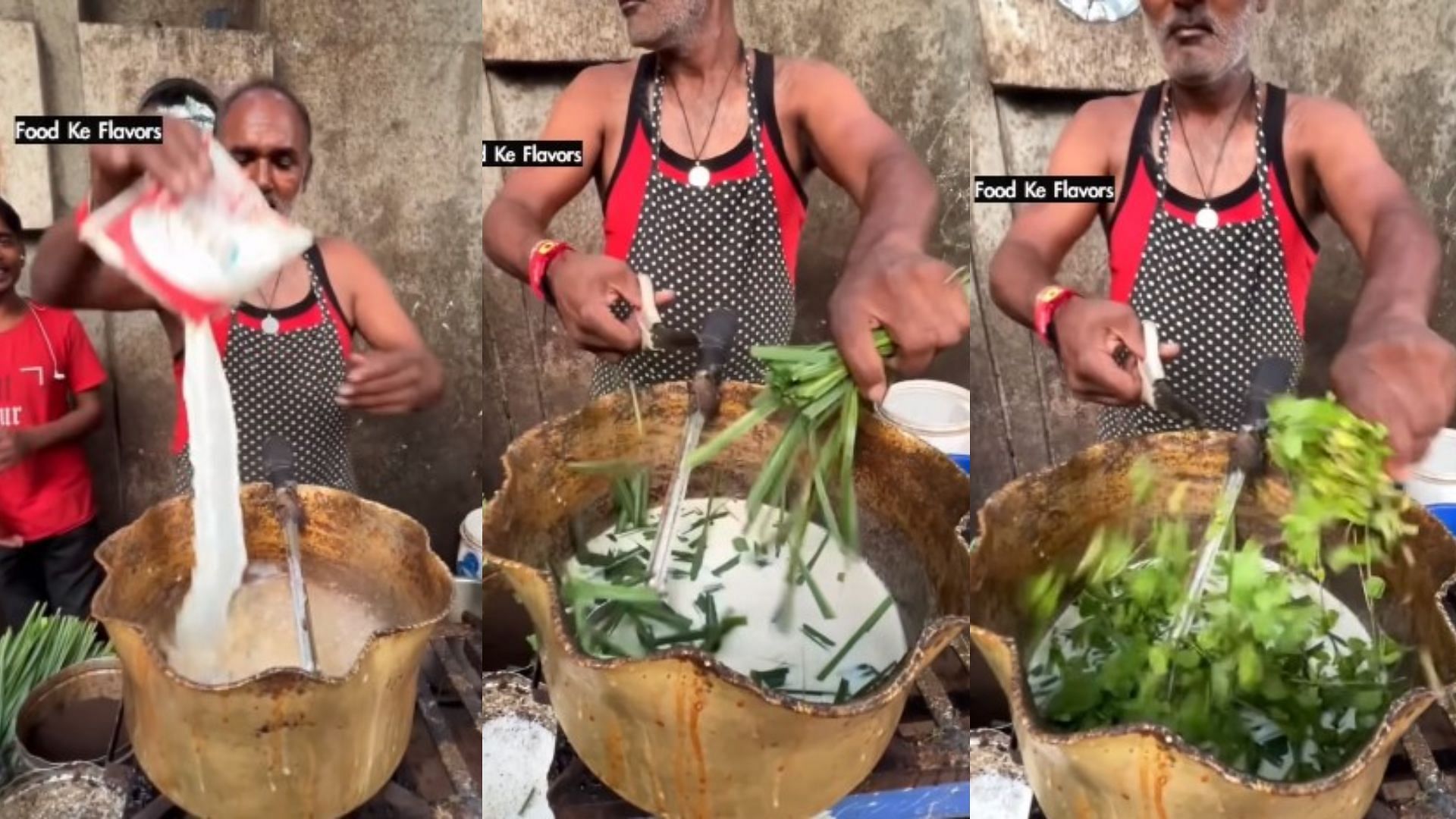 Weird Chai Video action chaiwala prepares tea by adding coriander leaves in chai