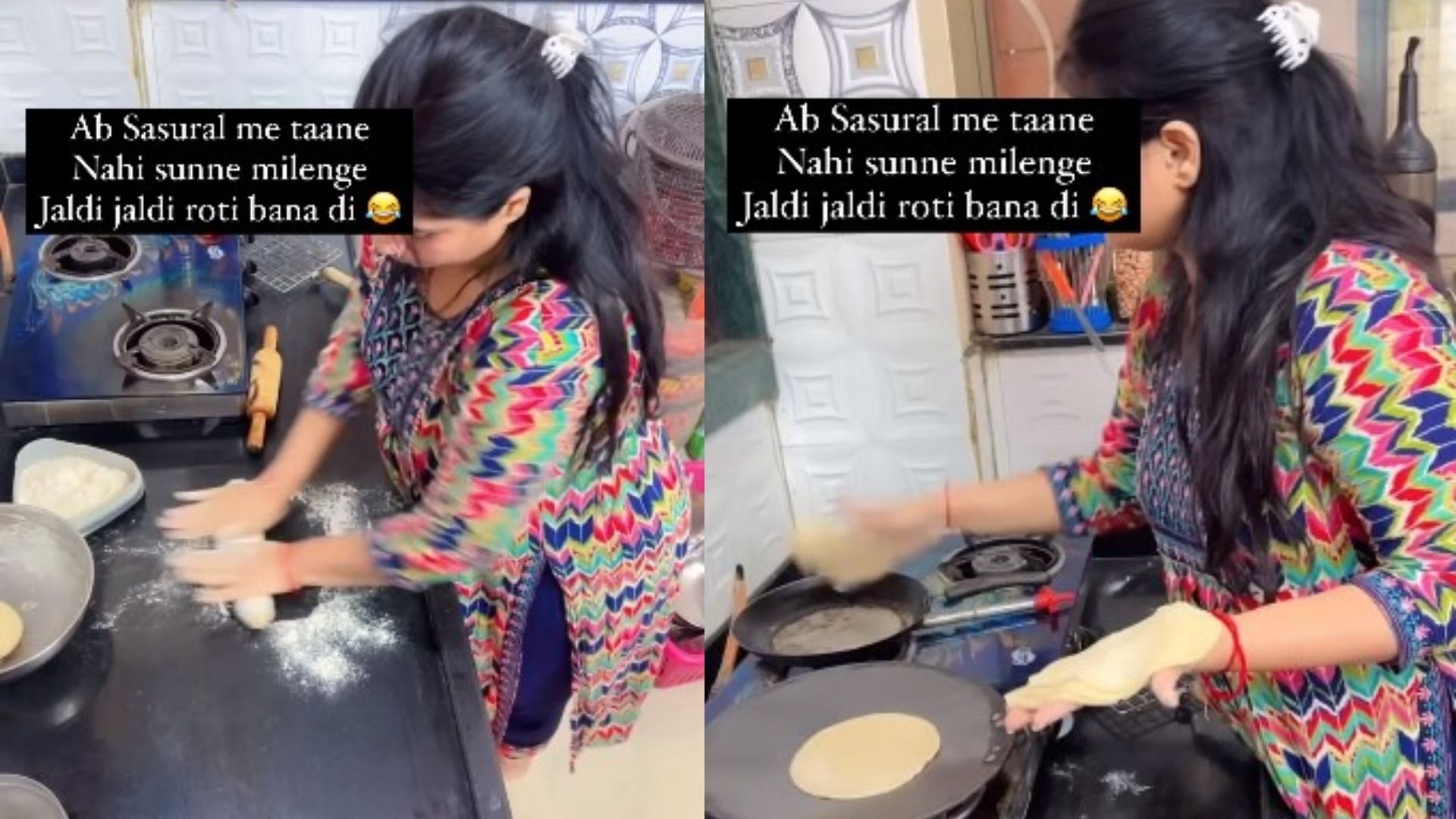 viral video of a woman making round chapati in unique style instagram reels
