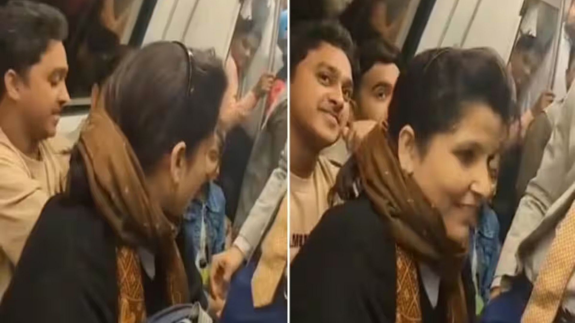 Delhi Metro Video: Woman Forcefully Sits On Man's Lap Inside Crowded Delhi Metro Train