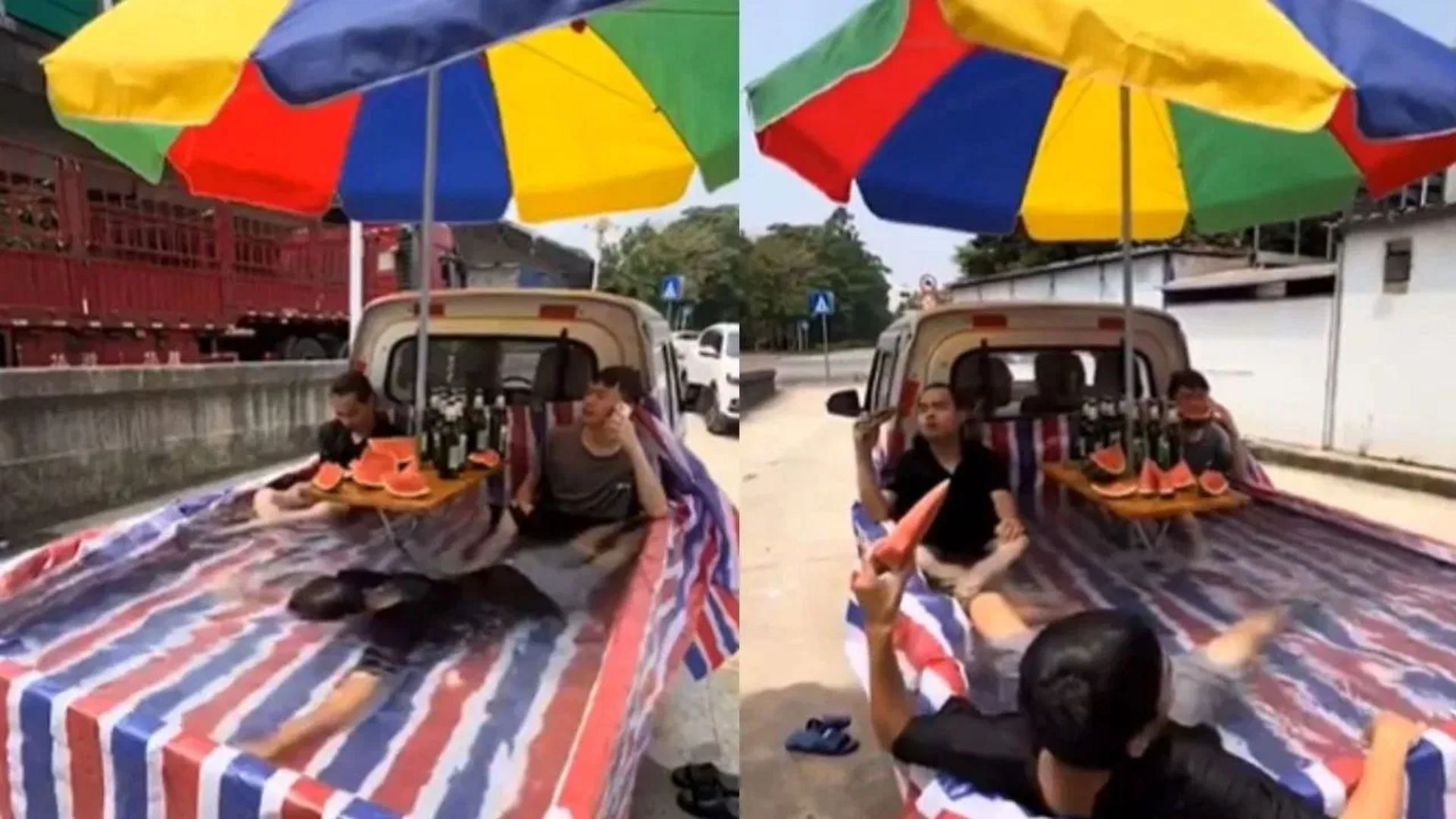 Jugaad pool party in pick up van amazing jugaad video viral on social media