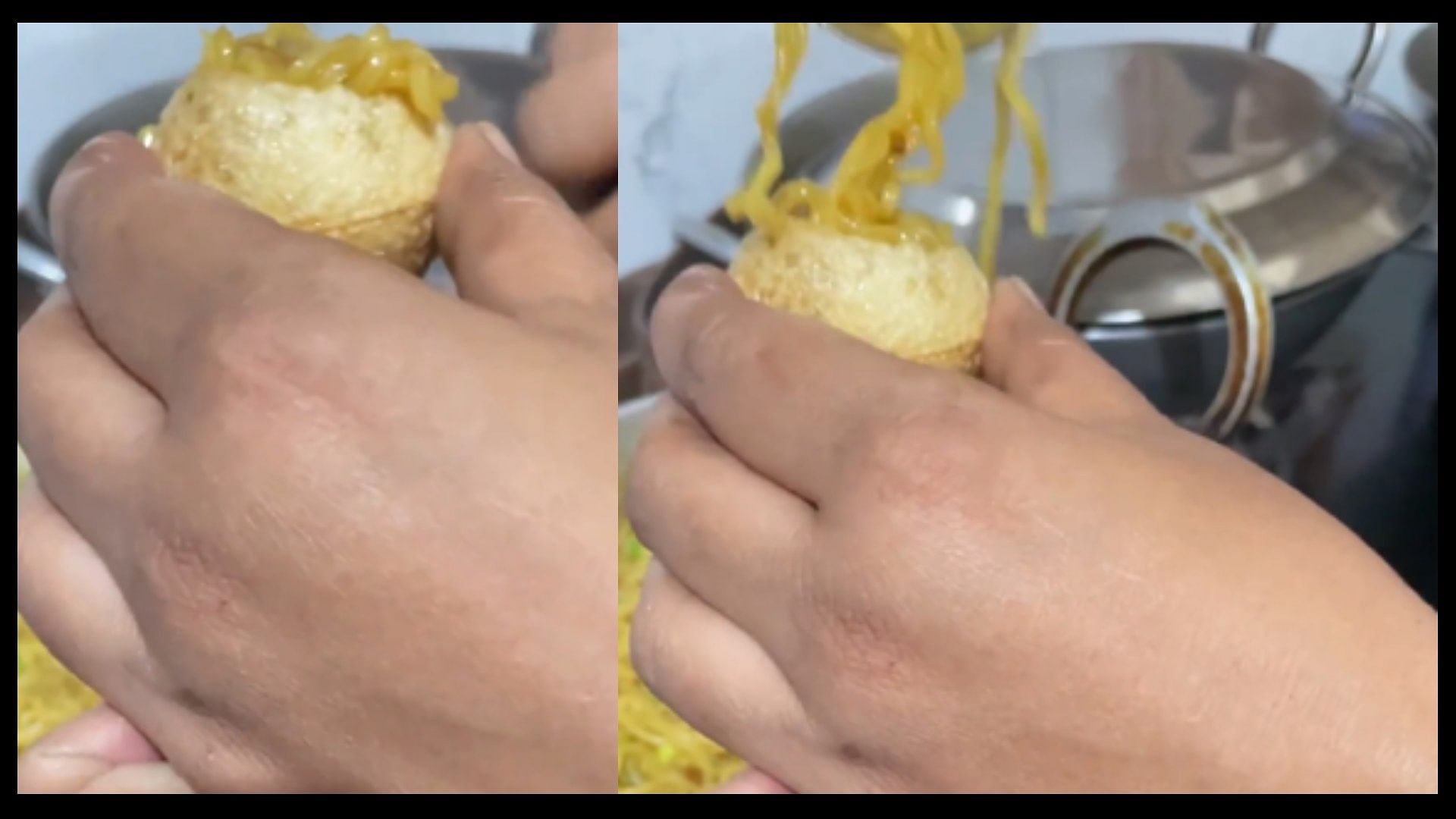Woman eats panipuri with maggie weird food combination video goes vira on social media