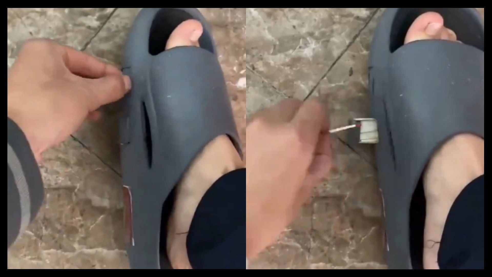 Man did an amazing jugaad making a place to hide cigarettes and matches in his slippers video viral on social