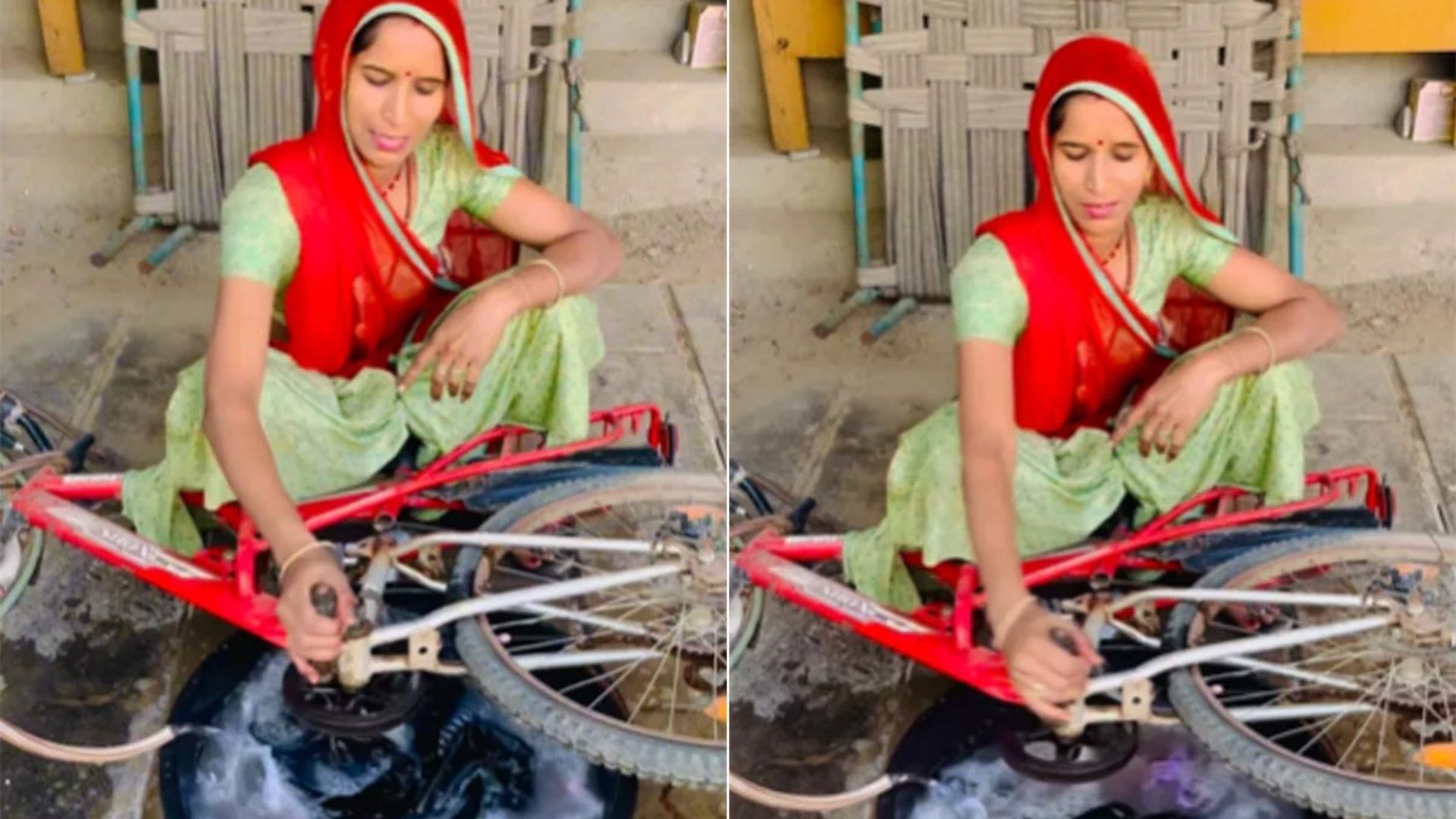 Woman did amazing jugaad washing machine made from bicycle video goes viral