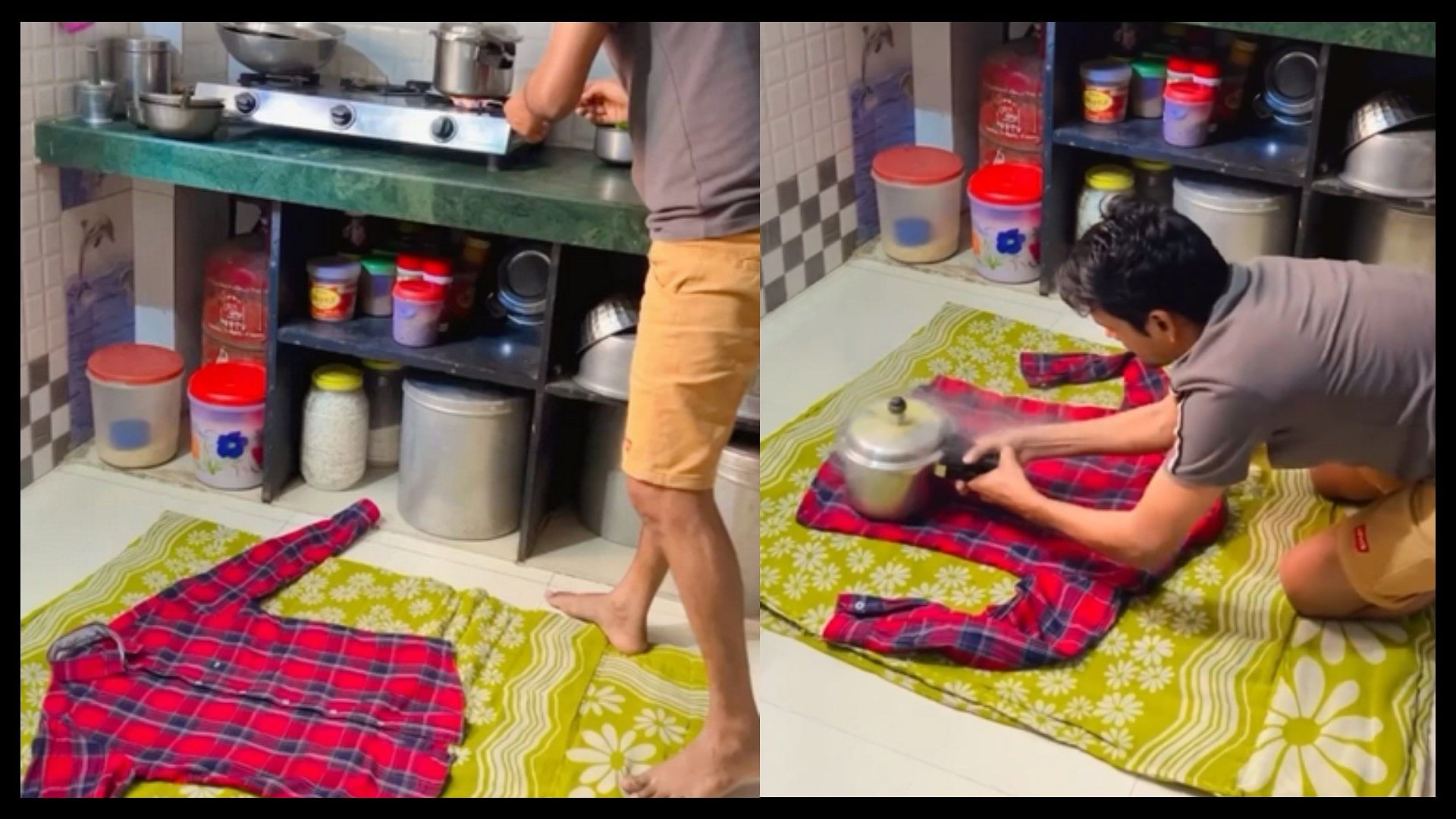Without electricity ironing clothes ninja technique desi jugaad video viral on social media