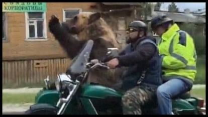 स्वैग में बाइक पर सवारी करता भालू