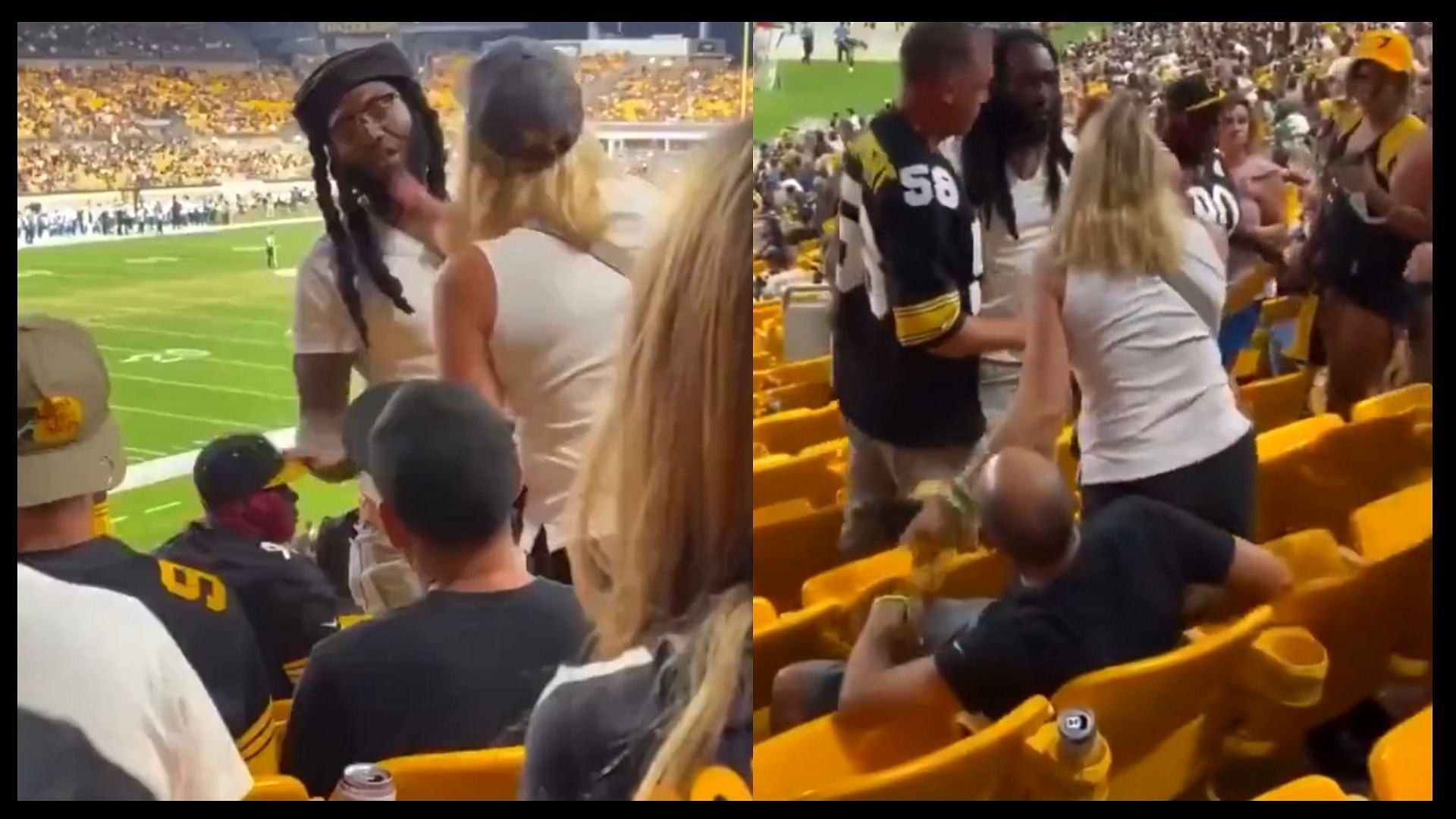 Slaps man and a woman at sports stadium game beat up video goes viral on social media