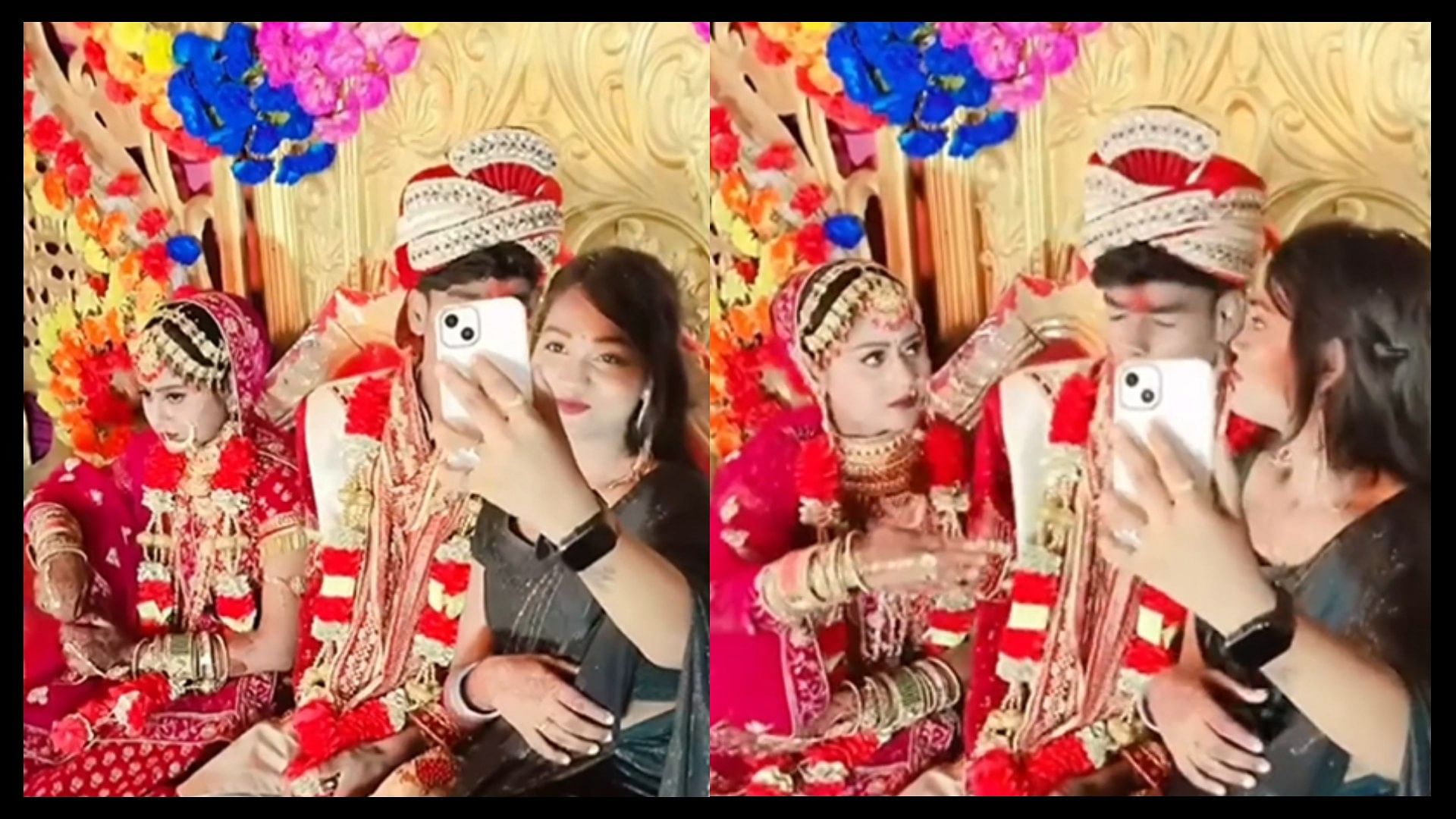 Groom selfie with other girl angry bride slapped on stage video viral on social media
