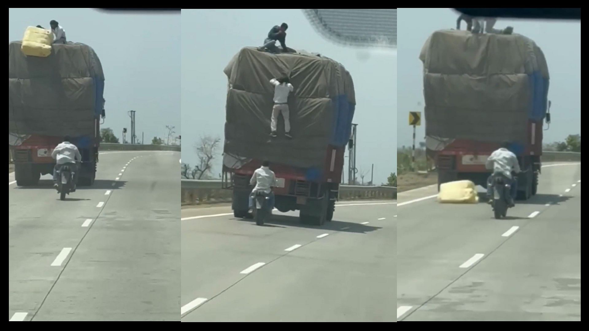Mp shajapur miscreants steal goods from moving truck video goes viral on social media