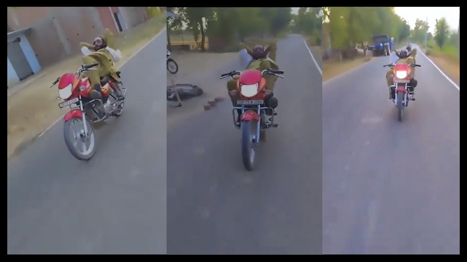 Uttar pradesh a stunt on moving bike kaushambi police take action against rider issued challan of rs 1500