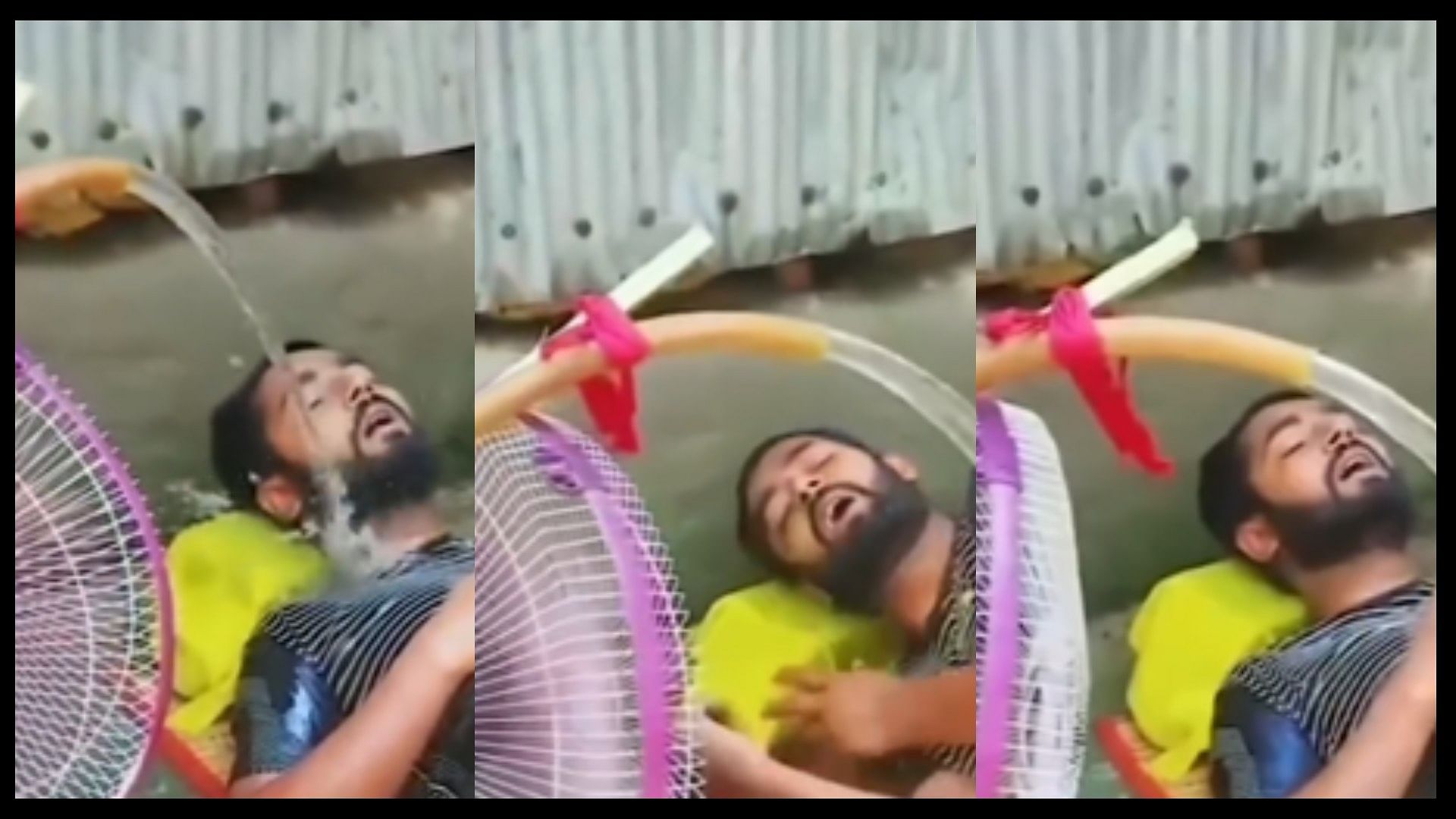 Man escape from the heat used a strange technique viral video