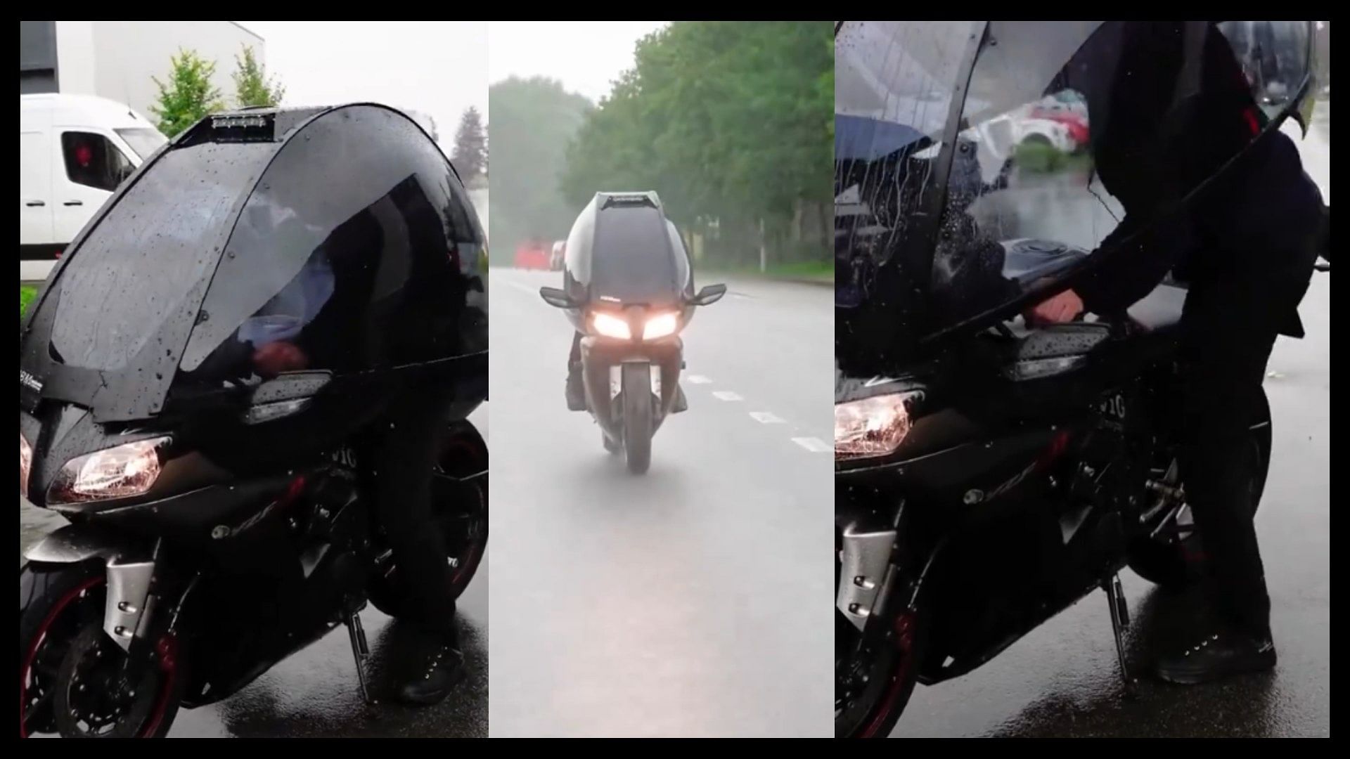 Viral video Man modified the bike and turned it into a car rain proof